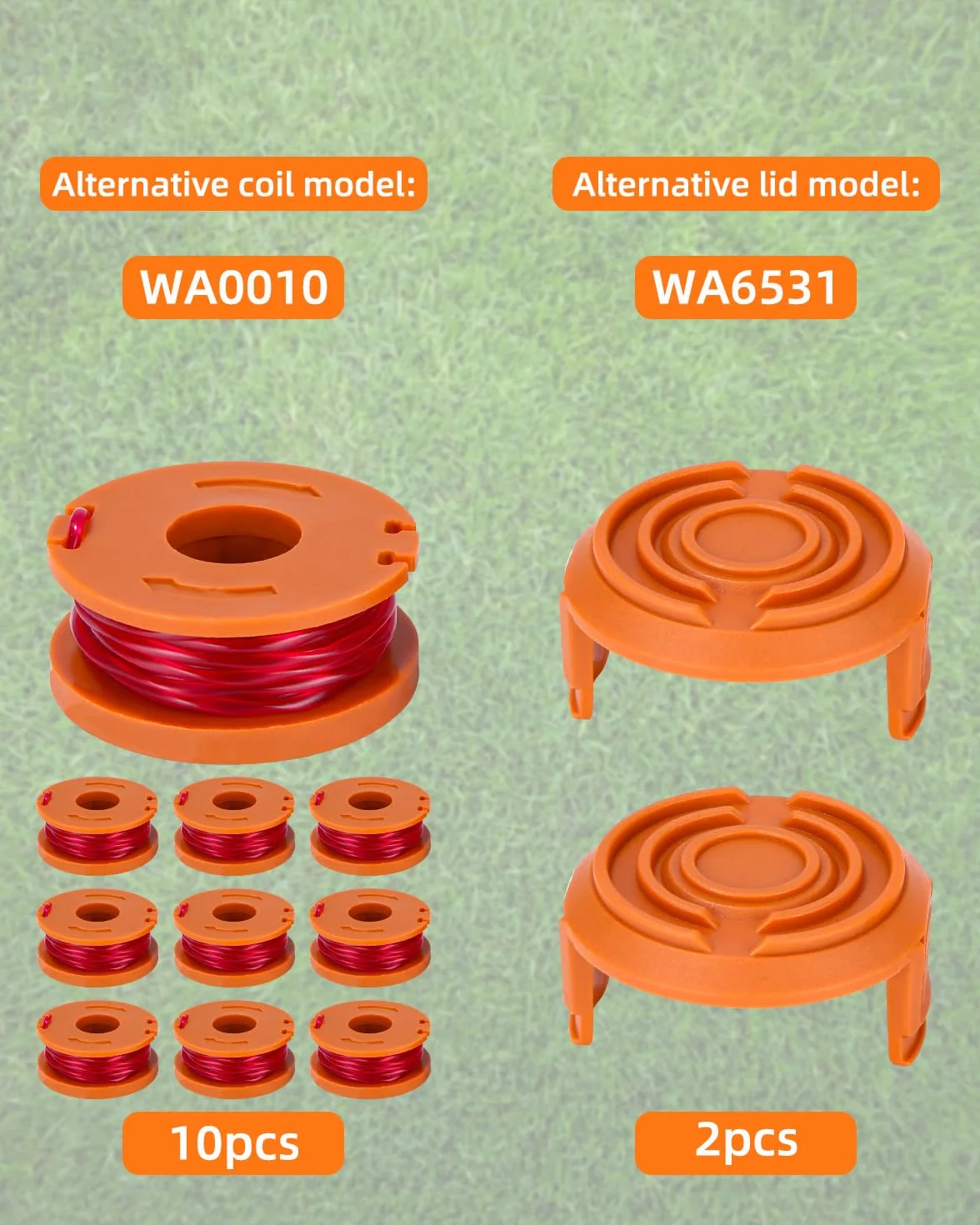 10 sztuk żyłek do podkaszarki do trawy Worx 20 V i 2 nasadki do podkaszarki, model szpulki WA0010, szpula do podkaszarki do trawy, kompatybilna z WG163