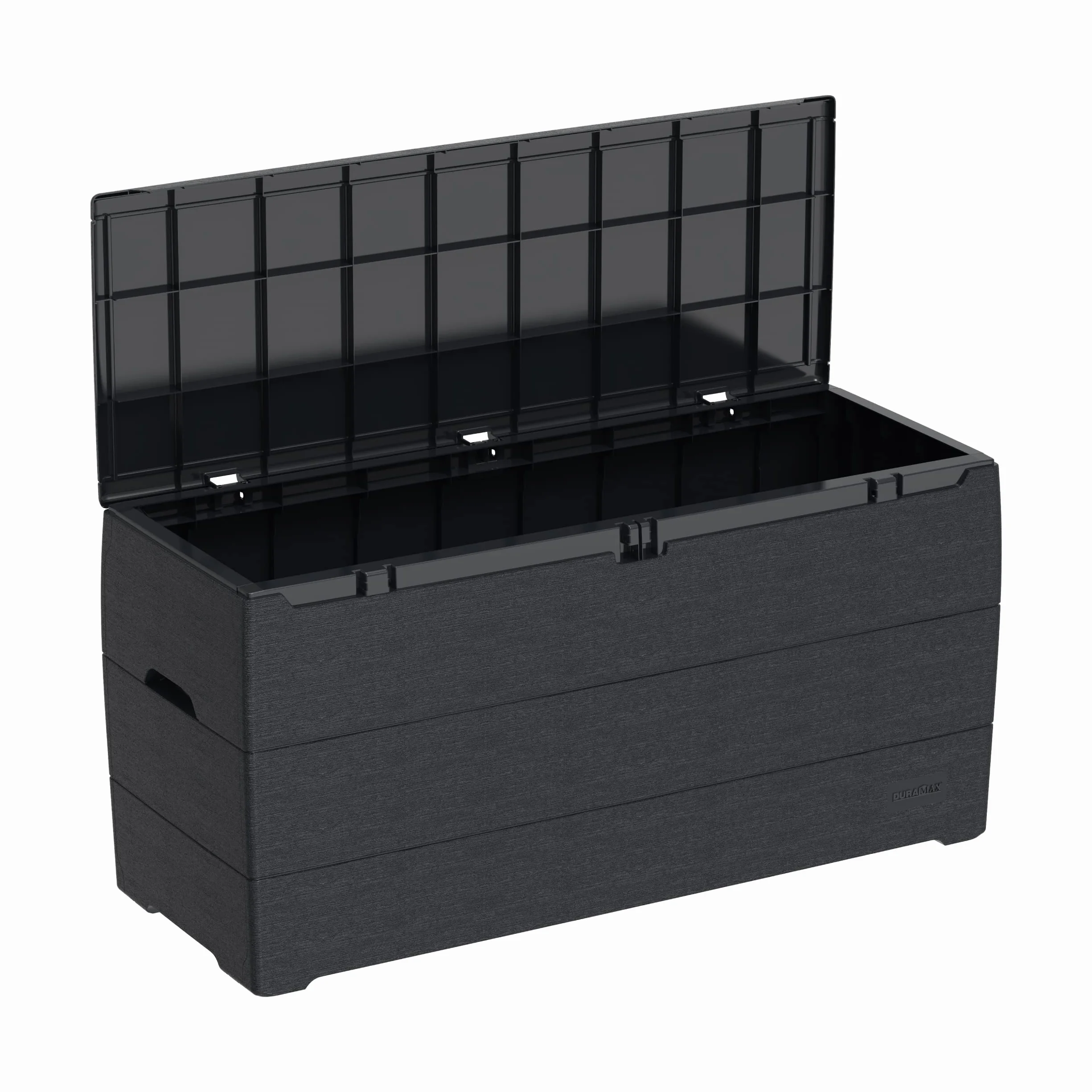 Duramax Cedargrain Durabox 270 litrów/71 galonów pojemnik do przechowywania, Organizer na meble ogrodowe, plastikowe pudełko na poduszki, pudełko na patio, ciemnoszary