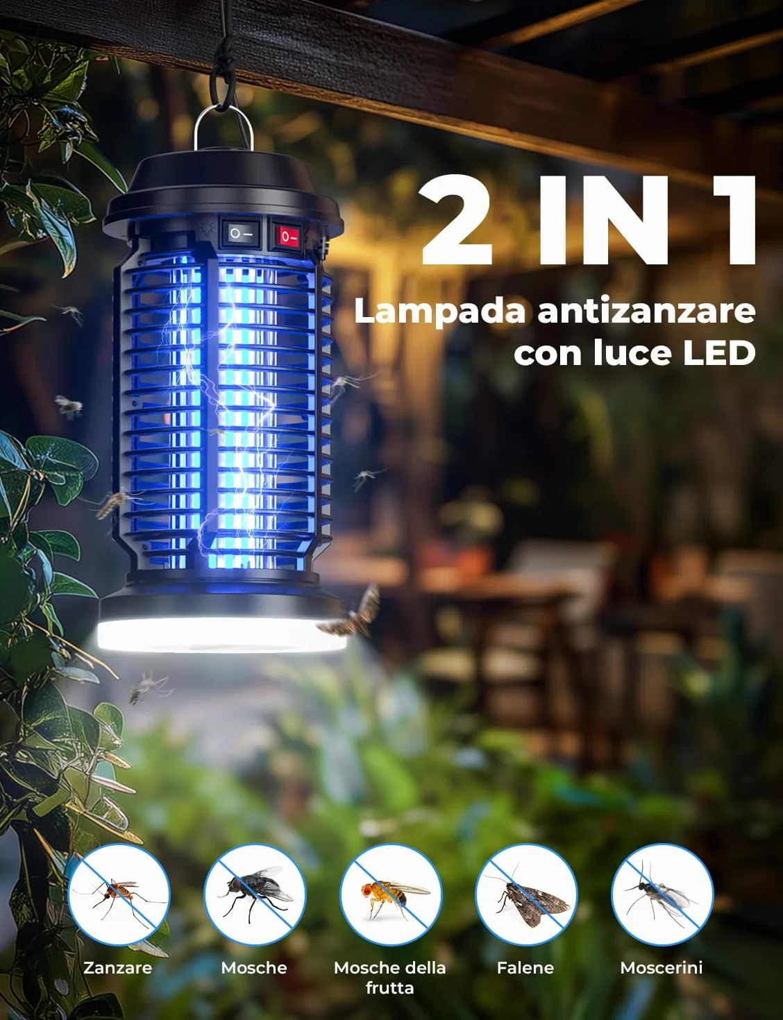 YISSVIC Elektryczna lampa owadobójcza 4200 V IPX4 pułapka na komary UV LED
