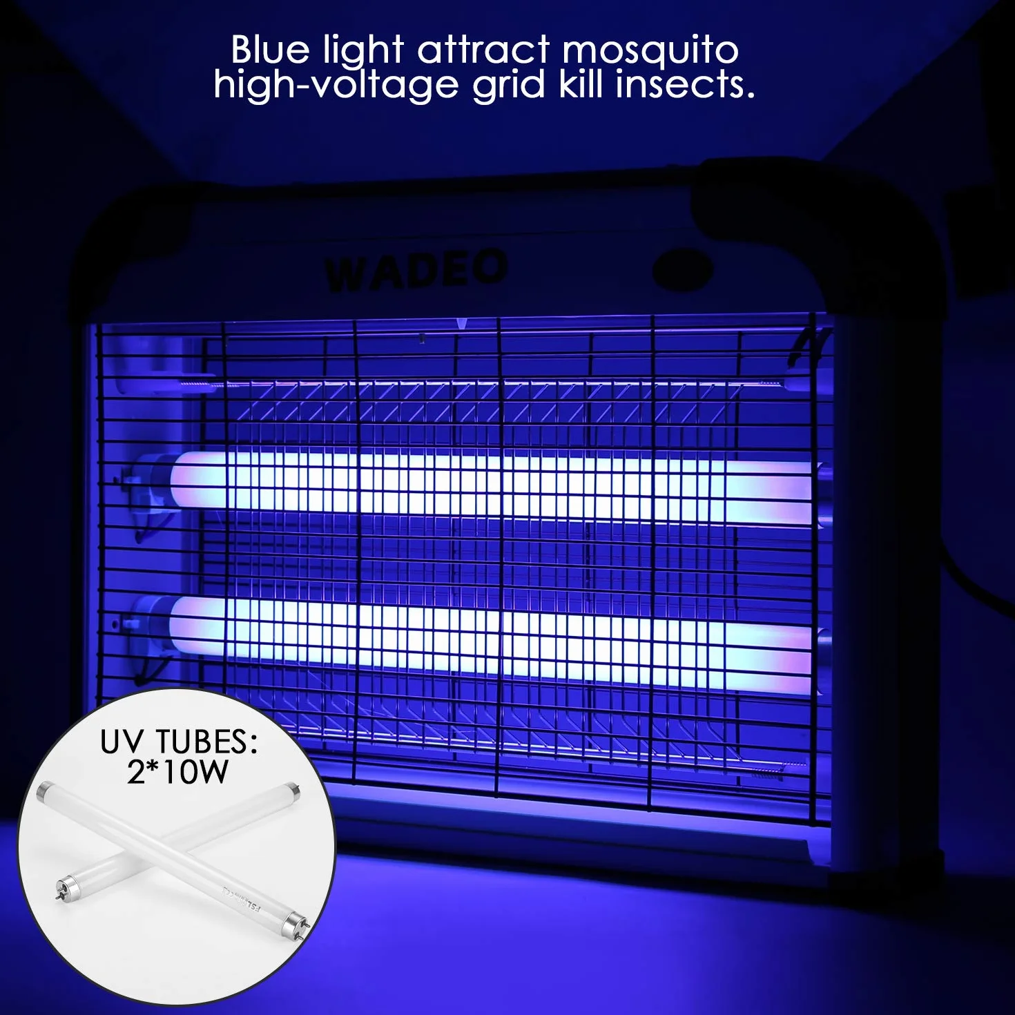 WADEO Elektryczna pułapka na owady, 20 W, lampa przeciw komarom, ochrona przed komarami, bez środków chemicznych, ze światłem LED, pułapka na muchy, pułapka na muchy, lampa do zawieszenia, nadaje się