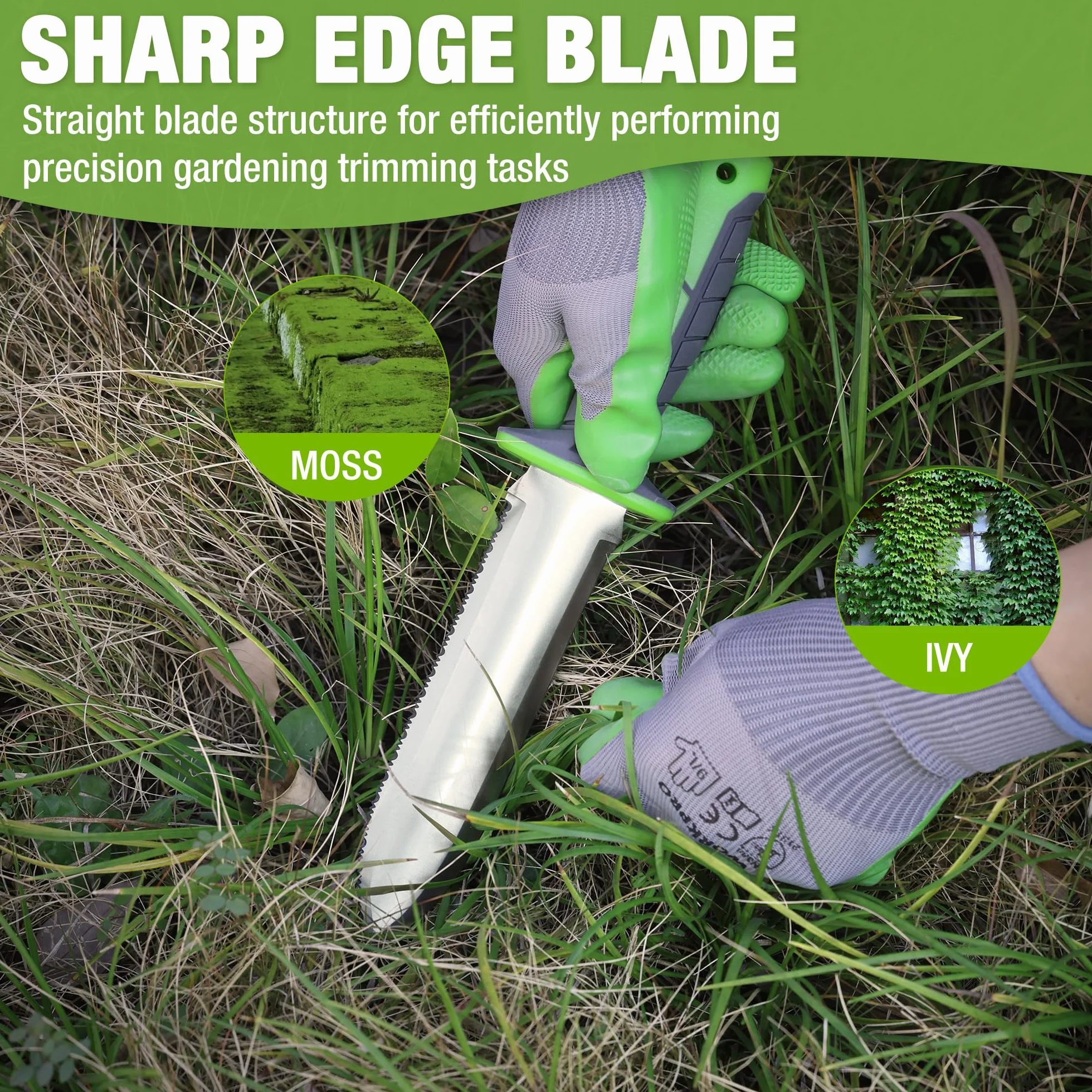 WORKPRO Hori Hori Garden Knife, 7" Stainless Steel Blade with Cutting Edge, Garden Tools with Oxford Sheath, Ergonomic TRP Handle with Hanging Hole for Weeding, Planting, Digging, Green