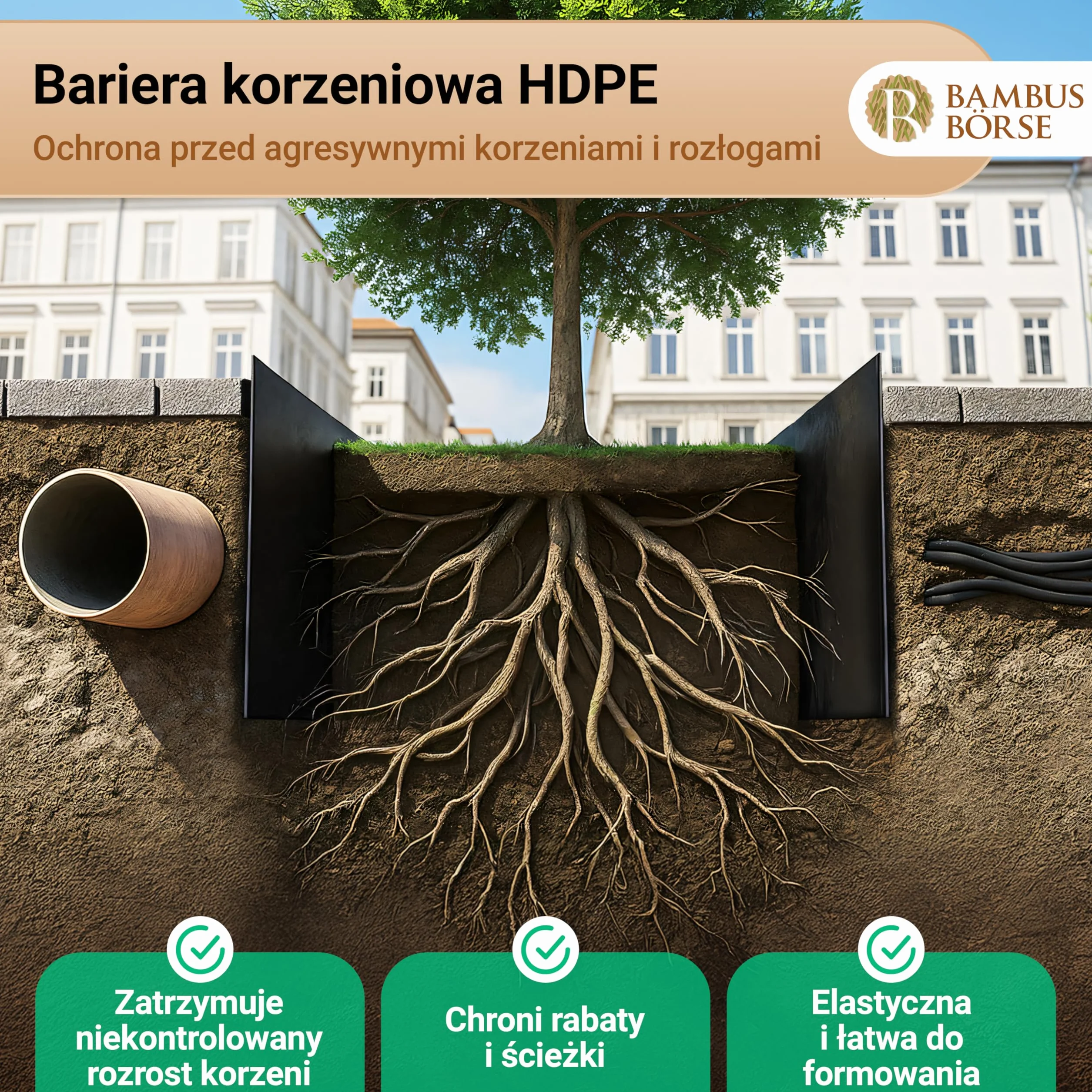Ogranicznik korzeniowy Bariera kłącza 2 mm 70 cm 7 m