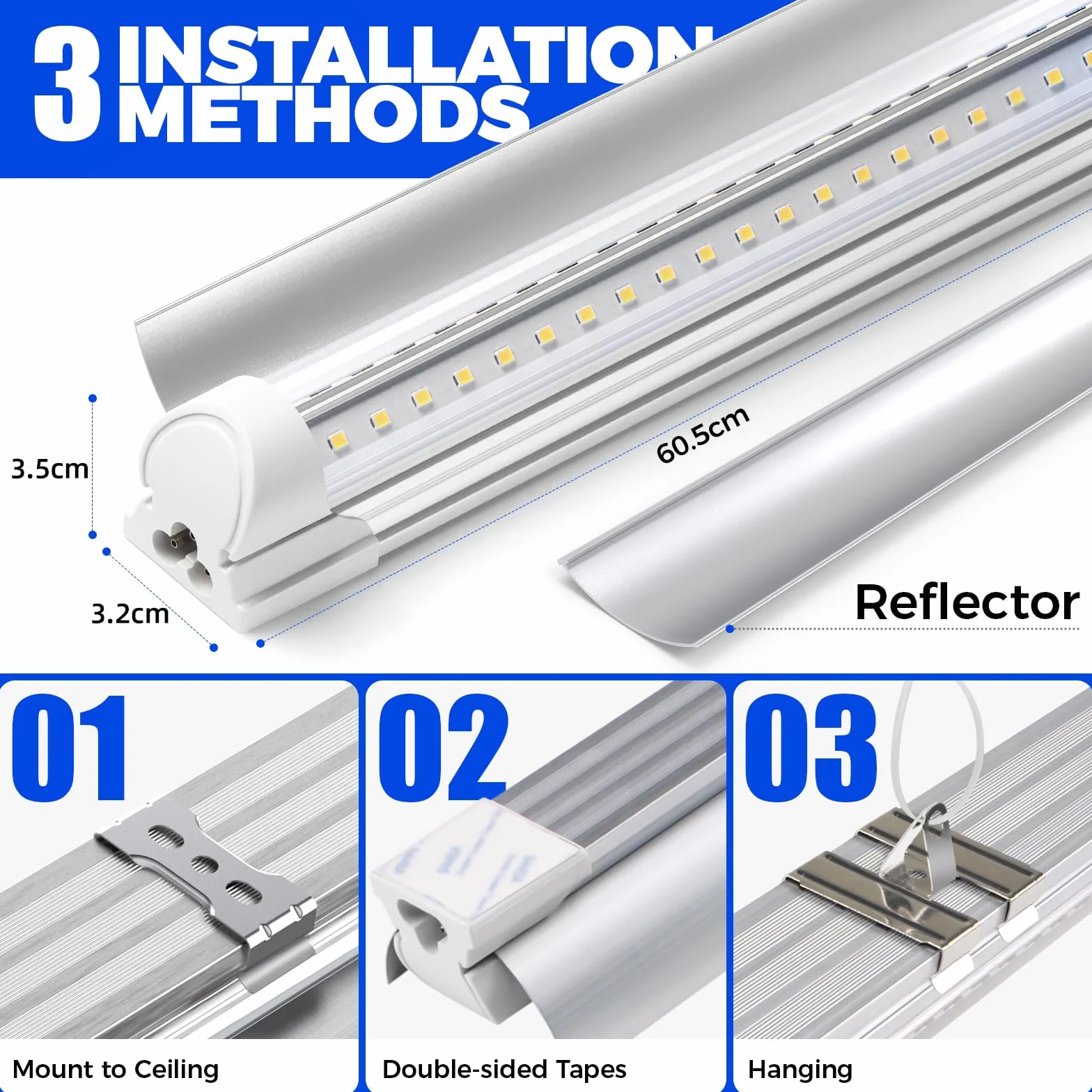 Barrina T8 LED Lampa do Roślin Pełne Spektrum, 59 cm, 5000K Zawieszane Oświetlenie Wzrostowe, 96 W (4 x 24 W), Łączone Paski Świetlne, Zestaw 4 szt