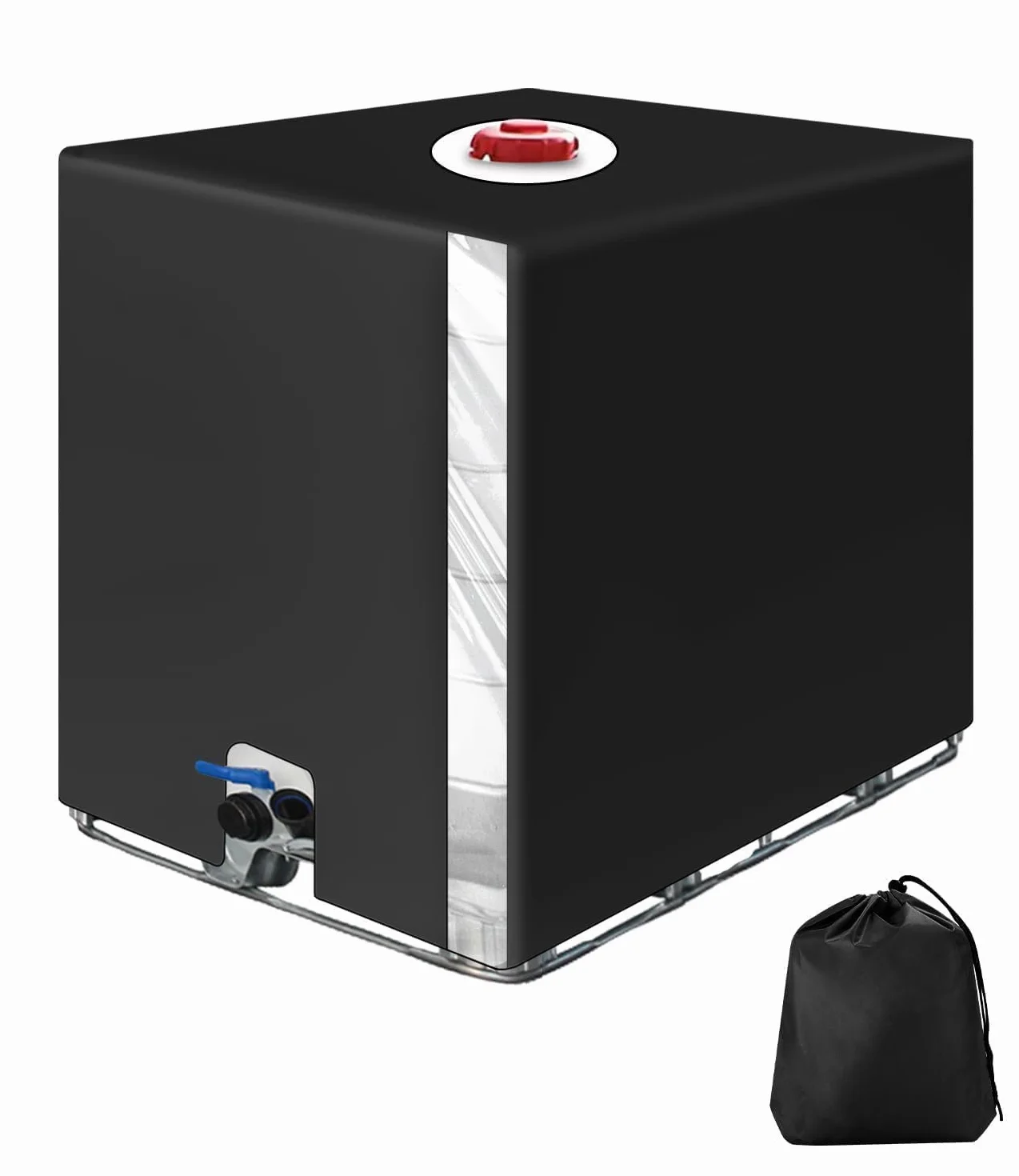 Pokrowiec na zbiornik IBC 1000L, akcesoria do kontenerów IBC, plandeka na zbiornik wody z przezroczystą folią, anty-UV ochronny pokrowiec na zbiornik wody deszczowej, czarny