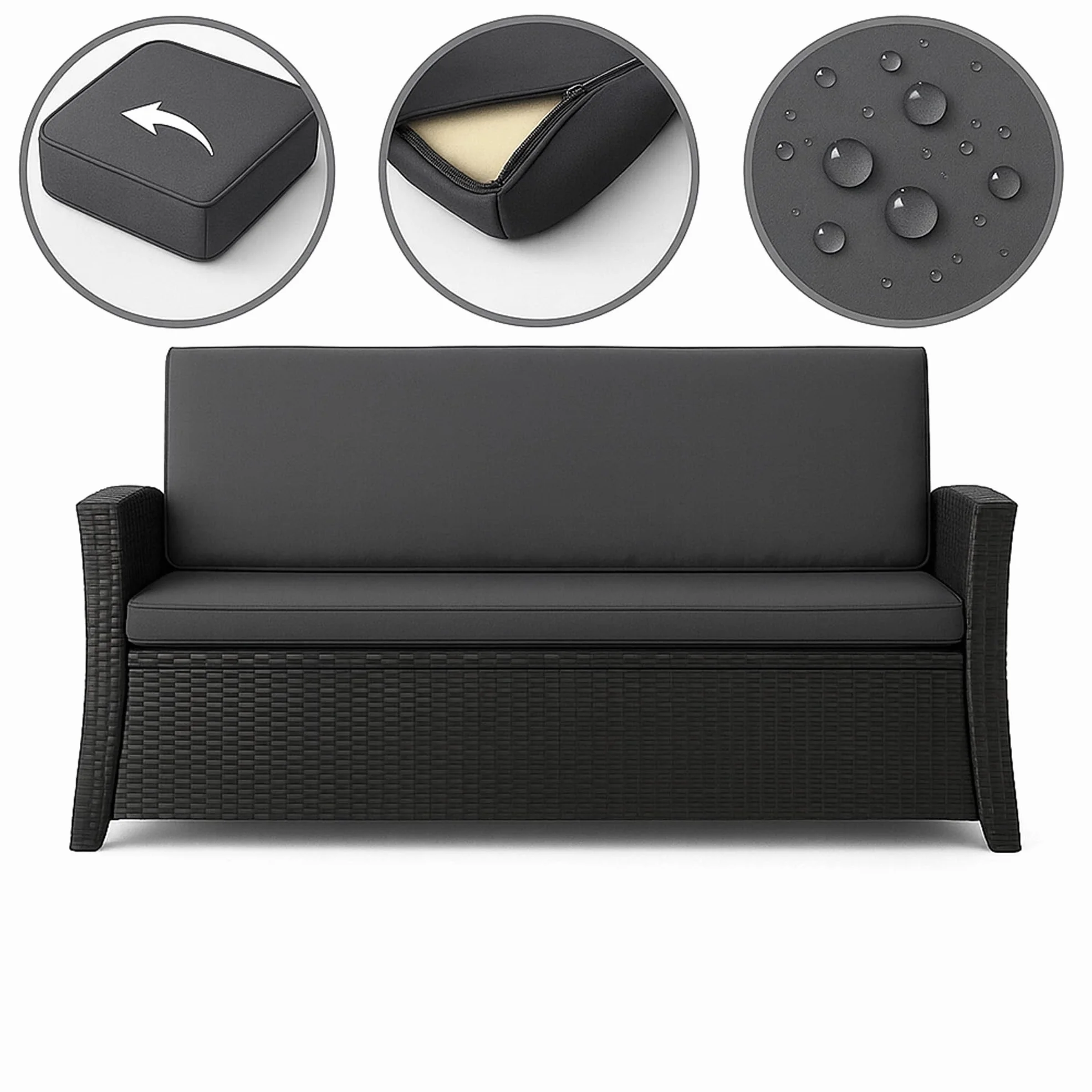 Poduszka na ławkę ogrodową z polirattanu, wygodne poduszki na ławkę ogrodową, idealne poduszki na ławkę ogrodową lub huśtawkę ogrodową (antracyt, 130 x 60 x 50 cm)