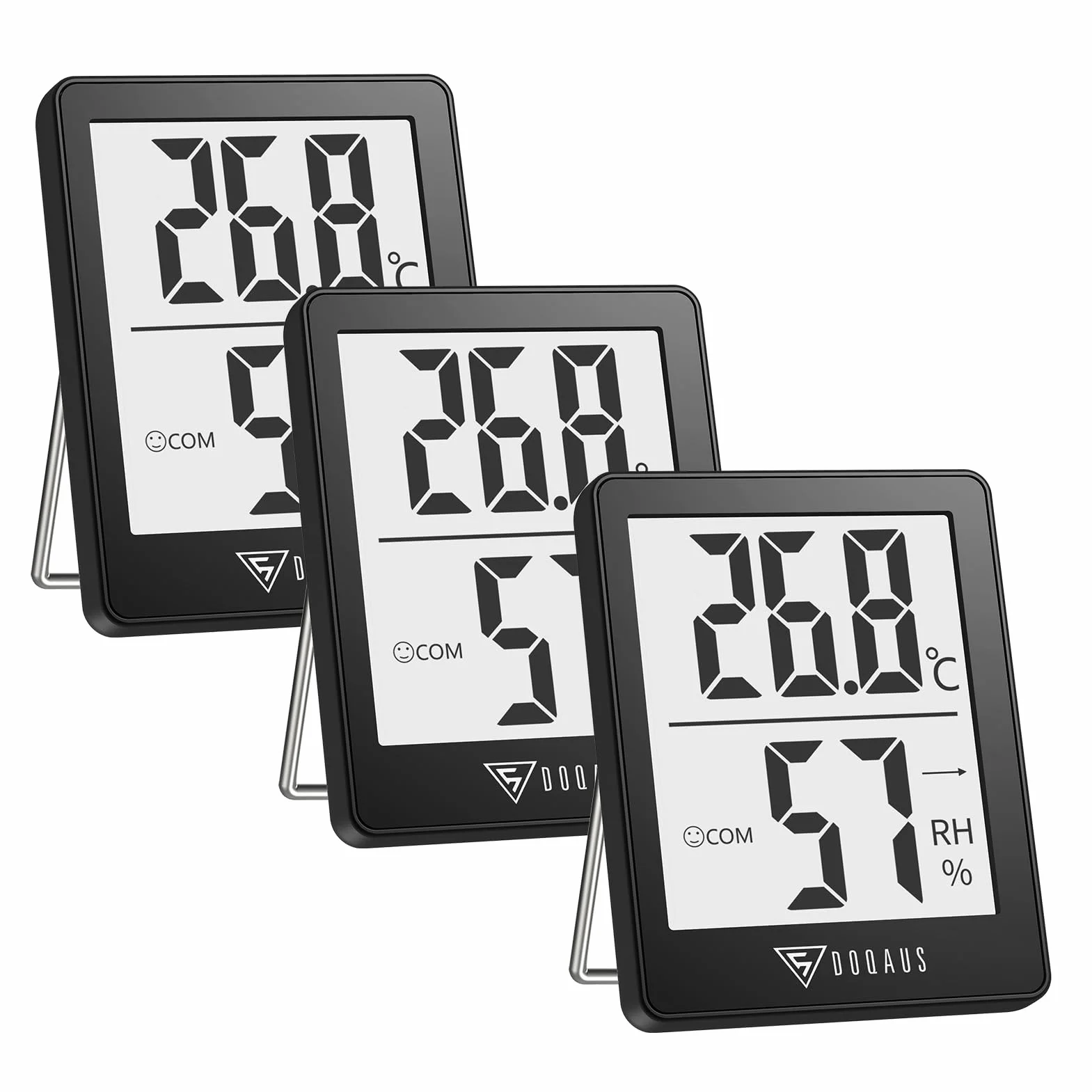 DOQAUS Mini Termometry Wewnętrzne, 3 Kawałki Termometry Domowe, Higrometry z Dużą Dokładnością, do Kontroli Temperatura w Pokojowa, Sypialnia, Pokój Dziecięcy, Salon, Biuro (Czarny)