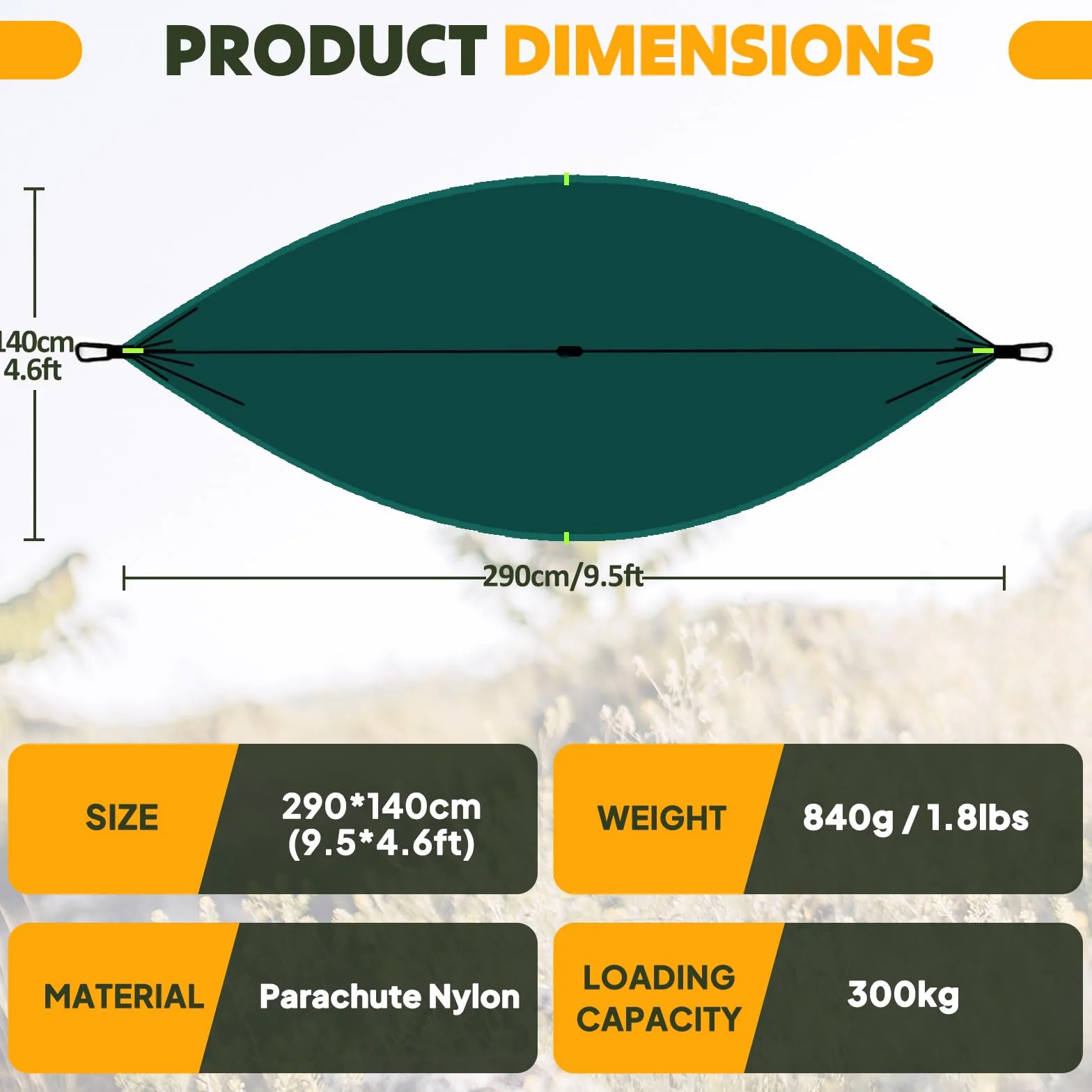 NatureFun Hamak kempingowy z moskitierą 300 kg nylon spadochronowy 290 x 140 cm