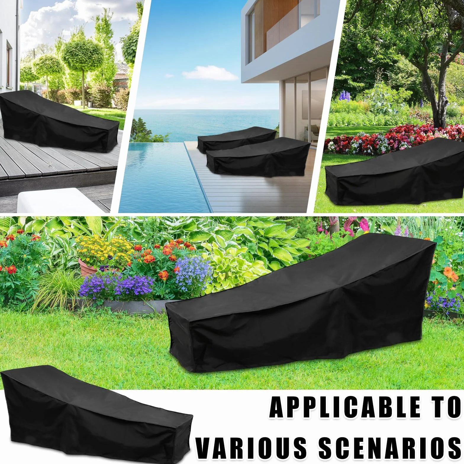 Pokrowiec na leżak ogrodowy, odporny na warunki atmosferyczne, pokrowiec ochronny na leżak 210 x 75 x 80/40 cm, tkanina Oxford 210D, wodoszczelna, wiatroszczelna, pyłoszczelna, odporna na działanie