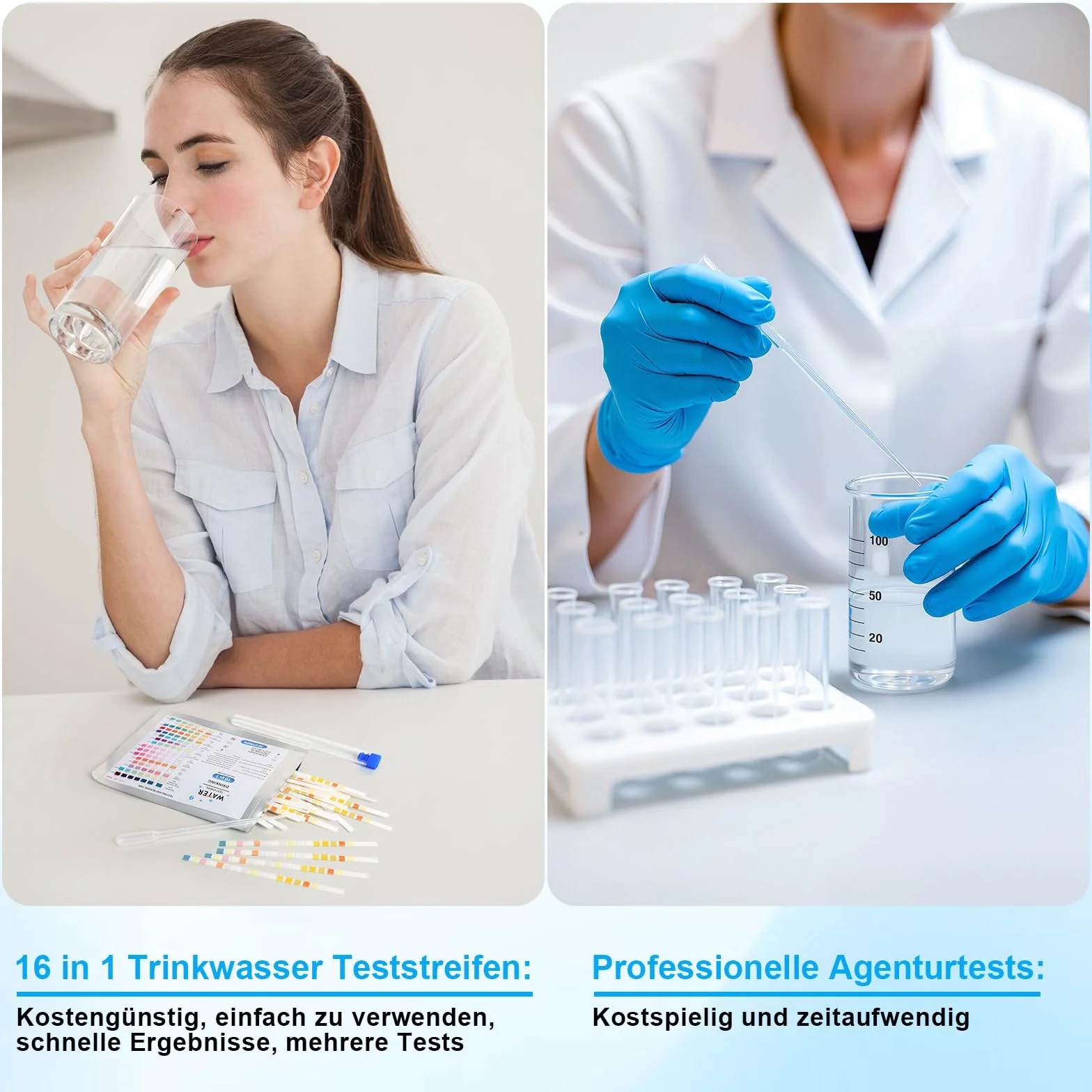 16 w 1 tester wody pitnej, paski testowe pH, twardość, miedź, żelazo, ołów