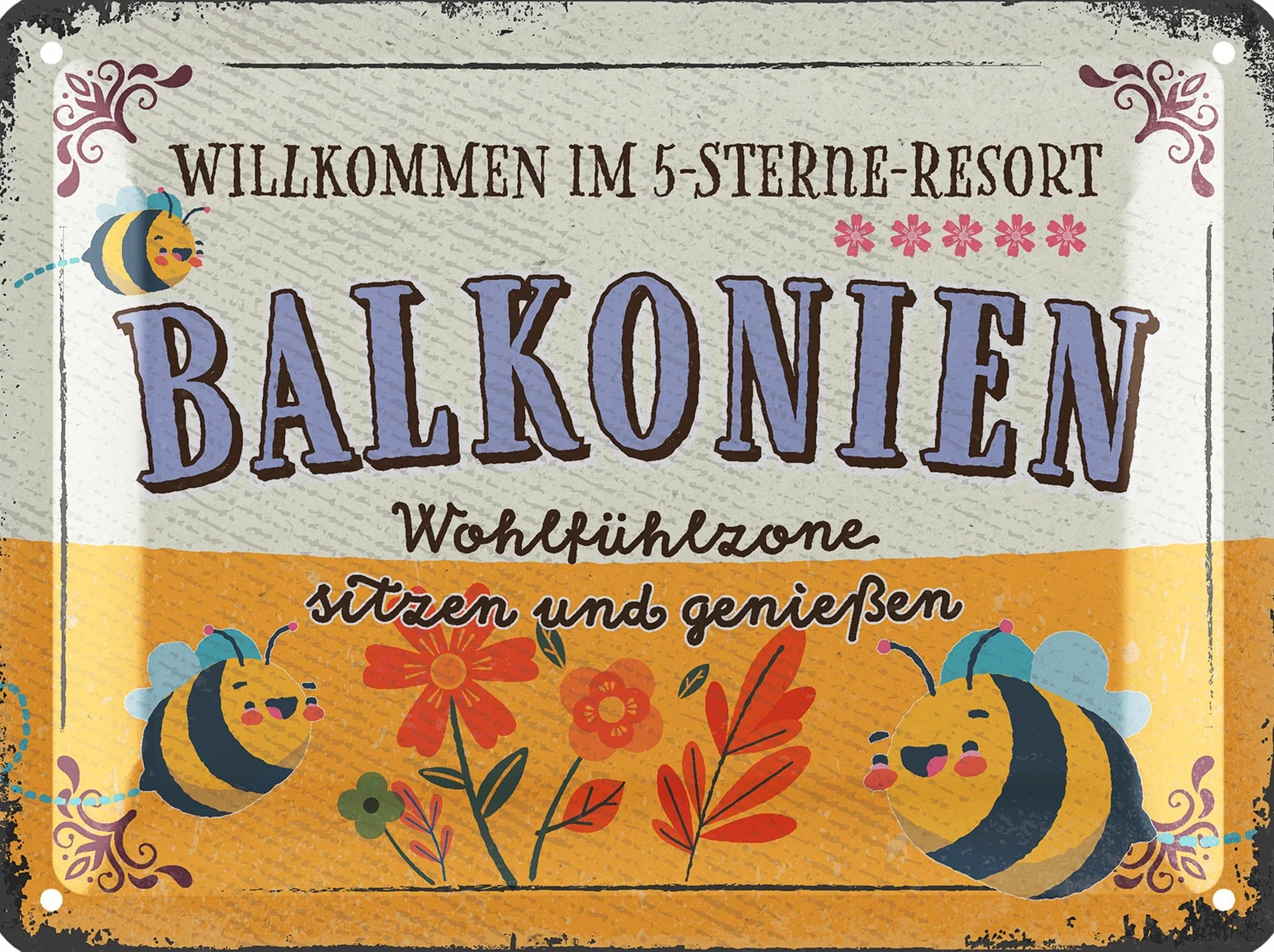 LANOLU Tabliczka blaszana w stylu retro BALKONIE - blaszane tabliczki ogrodowe z sentencjami - nostalgiczna dekoracja jako prezent dla ogrodnika - retro dekoracja vintage metalowa tabliczka ogrodowa