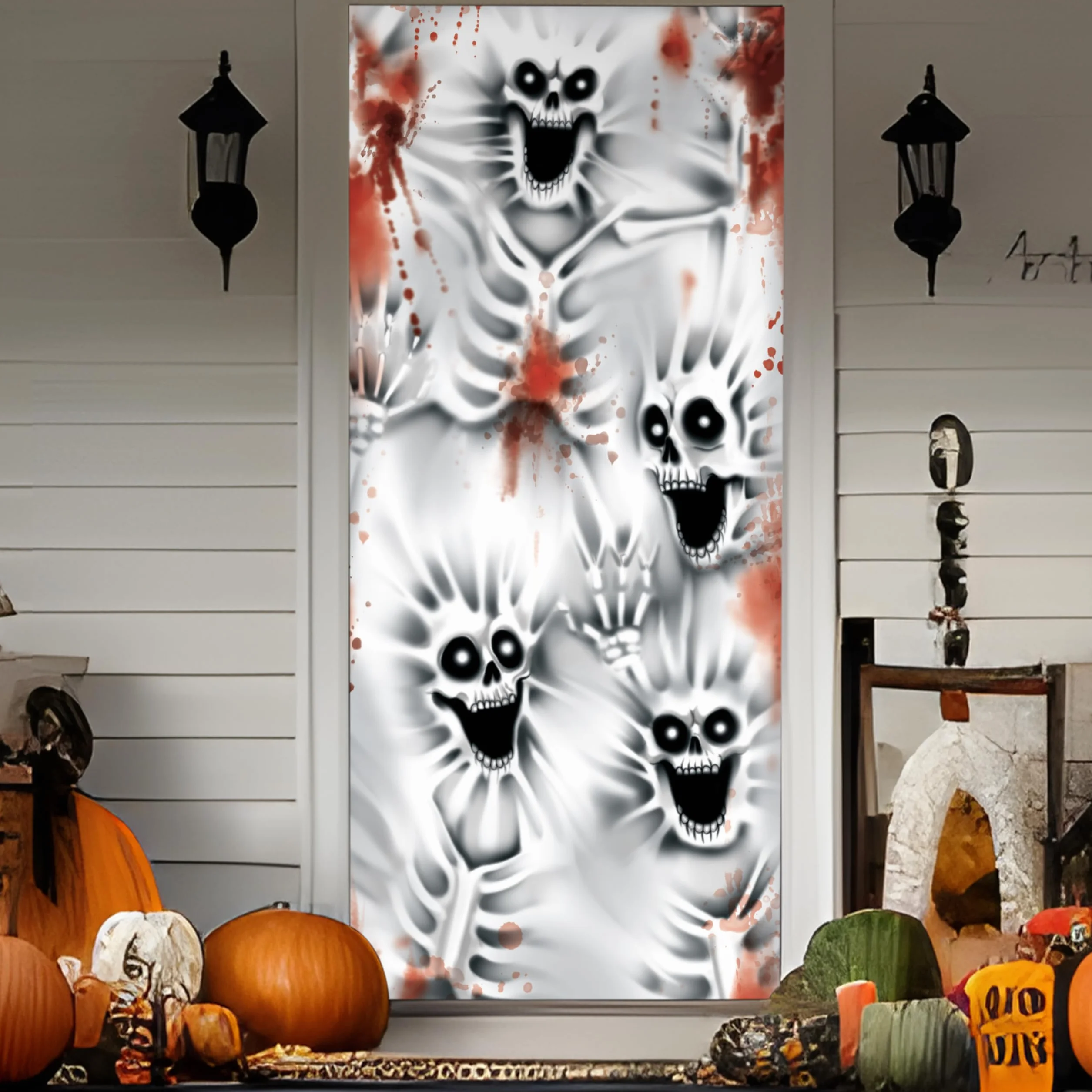 JOYIN Straszna osłona na drzwi szkielet 3D, 76,2 x 182,9 cm, szkielet na Halloween, dekoracja ścienna i wewnętrzna