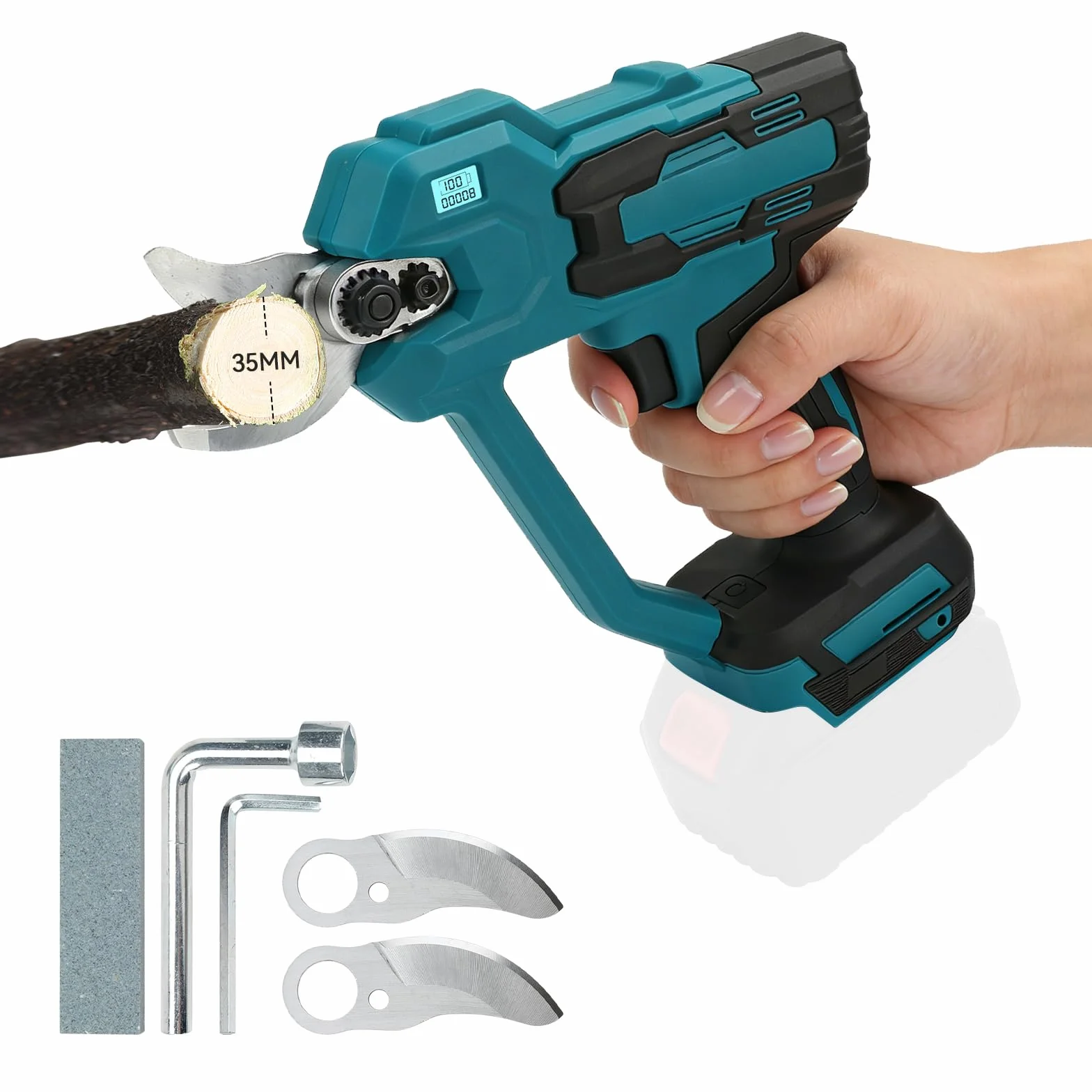 Akumulatorowe nożyce do gałęzi Makita 18 V, maks. 35 mm, 1000 W, bezszczotkowy silnik, nożyce do gałęzi, nożyce ogrodowe z licznikiem cięcia LCD, wyłącznik bezpieczeństwa dla ogrodników, hodowców