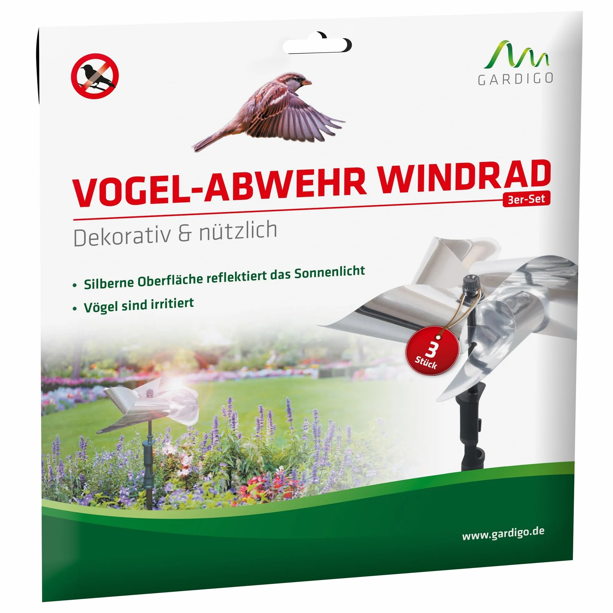GARDIGO® Odstraszacz ptaków zestaw 3 sztuk, odblaskowy na balkon i ogród