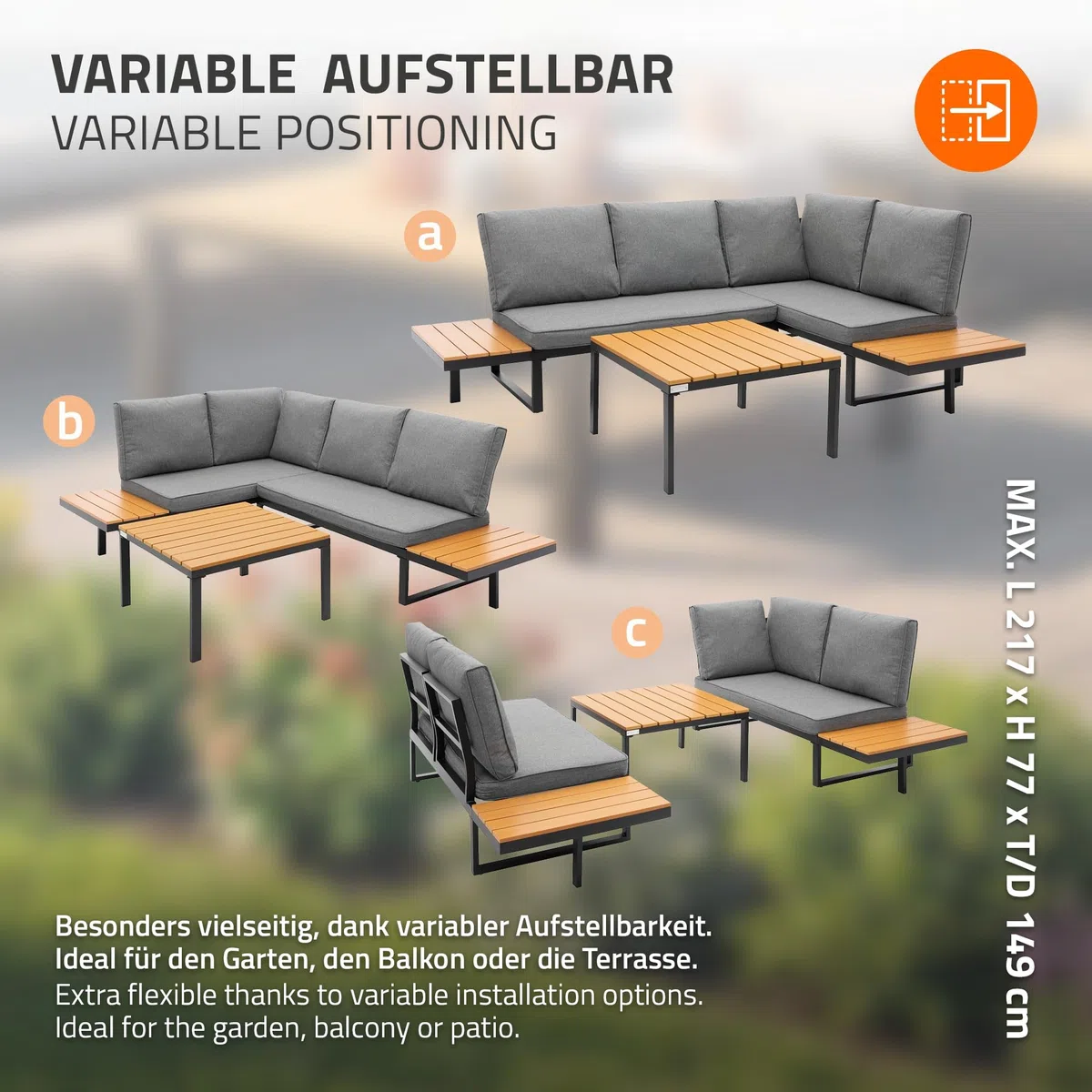 ML-Design Zestaw mebli ogrodowych 3-czesciowy narozny komplet wypoczynkowy taras balkon ogród sofa modulowa szara imitacja drewna poduszki stolik kawowy wodoodporny odporny na warunki atmosferyczne