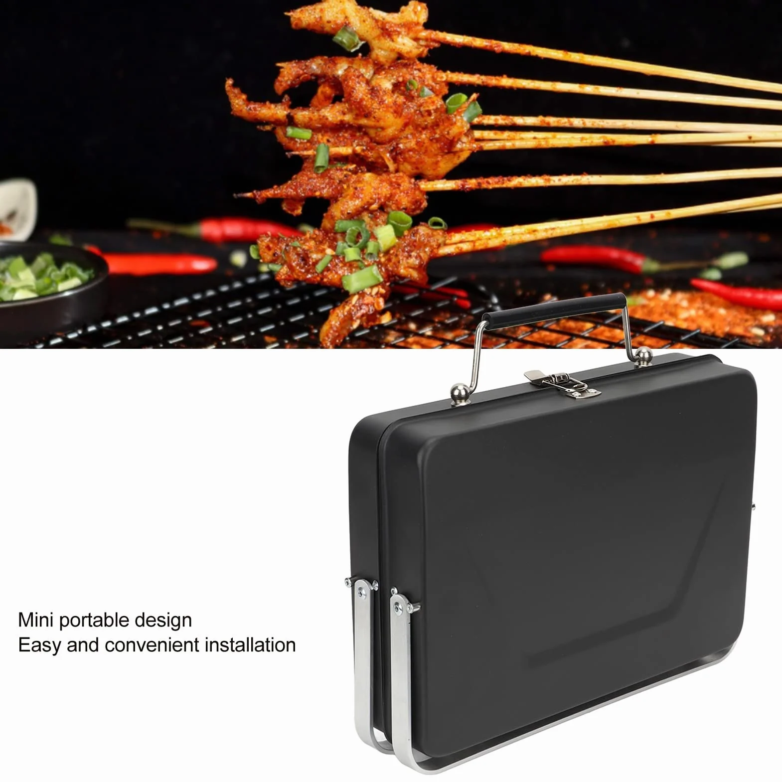 Przenośny Grill Węglowy, Bary do Grillowania Natychmiastowe Składanie i łatwe Przenoszenie, Grill Grillowy Składany Grill na Notebooka do Grillowania na świeżym Powietrzu Kemping