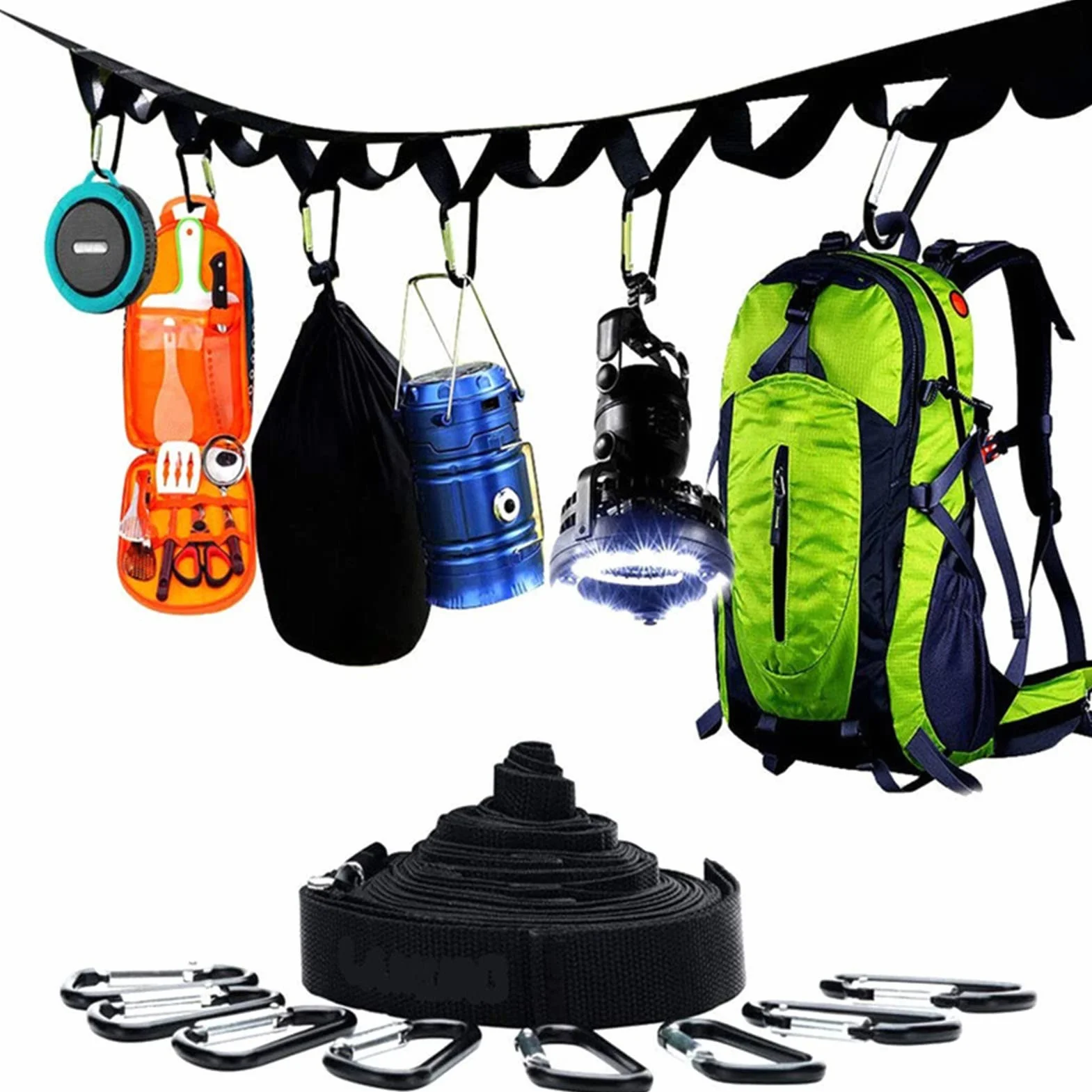 Pasek Do Przechowywania Na Kempingu, Namiot Camping Stuff Wisz?cy Organizer Na Drzewo, Niezb?dny Sprz?t Kempingowy Hamak Kuchenny Pasek Akcesoria Do Namiotu(4-?y?owy zacisk czarny)