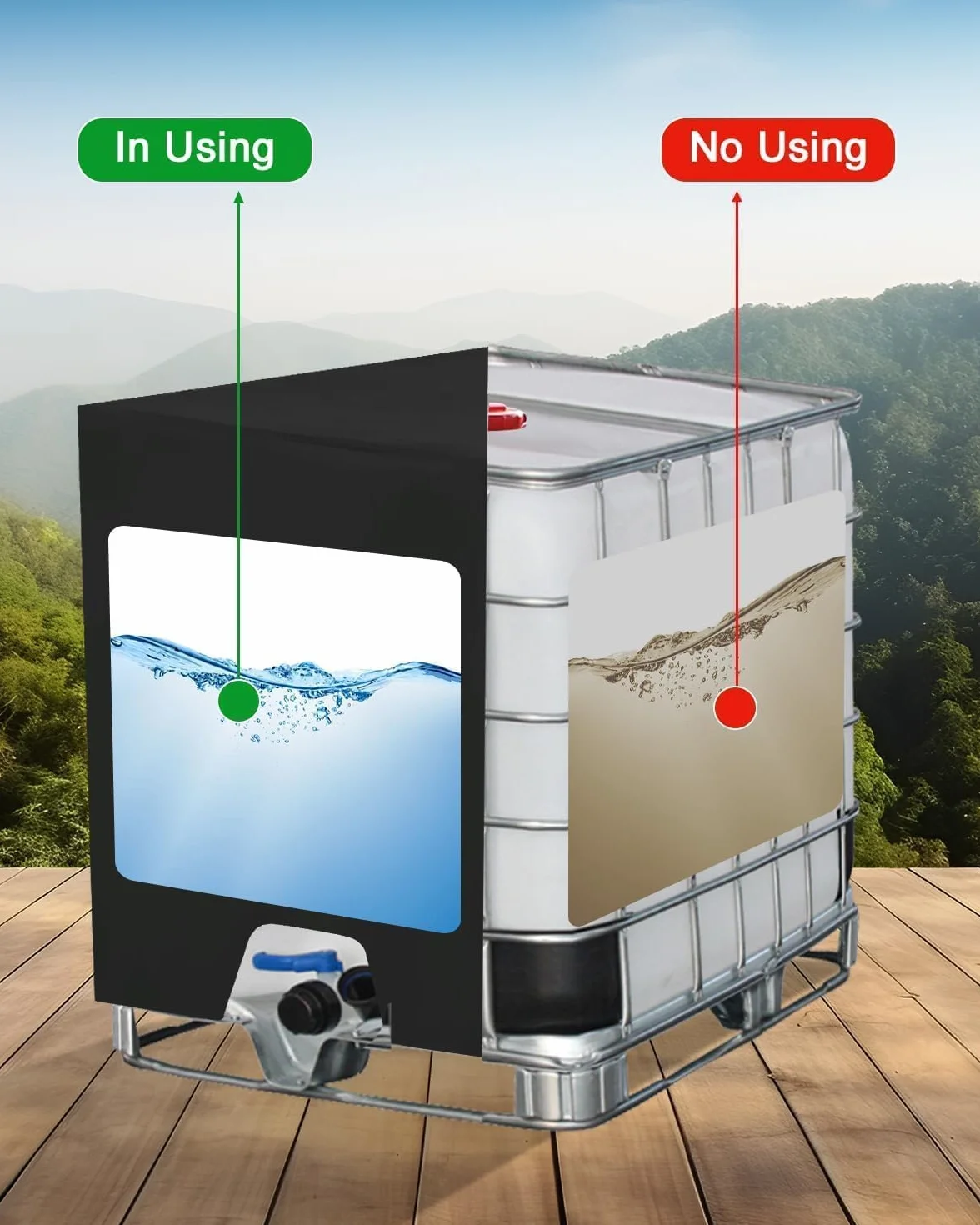 Pokrowiec na zbiornik IBC 1000L, akcesoria do kontenerów IBC, plandeka na zbiornik wody z przezroczystą folią, anty-UV ochronny pokrowiec na zbiornik wody deszczowej, czarny