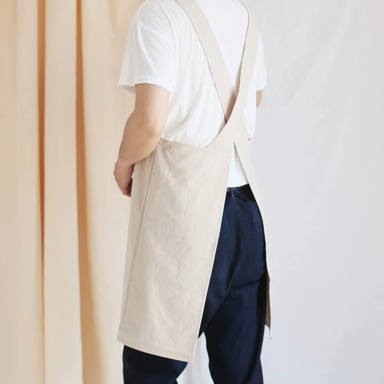 Fartuch z Kieszenią Bawełny Lnu Japoński styl Cross Bandage Halter Apron Kucharz Kuchnia Gotowanie Odzież Mężczyźni Kobiety Bib Prezent, Khaki