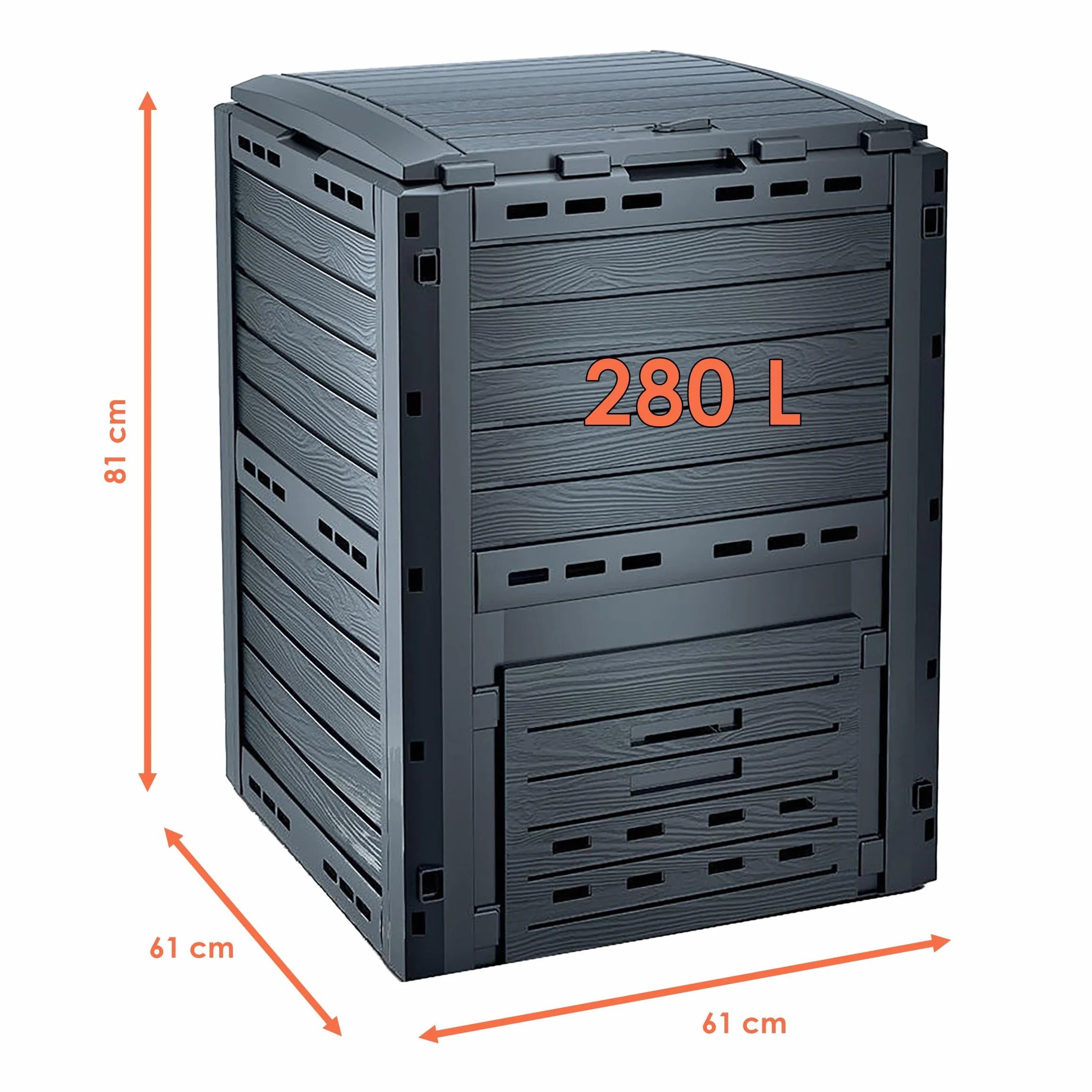 Spetebo Kompostownik z tworzywa sztucznego 280 litrów 81 x 61 cm antracyt z pokrywką i włazem opróżniającym