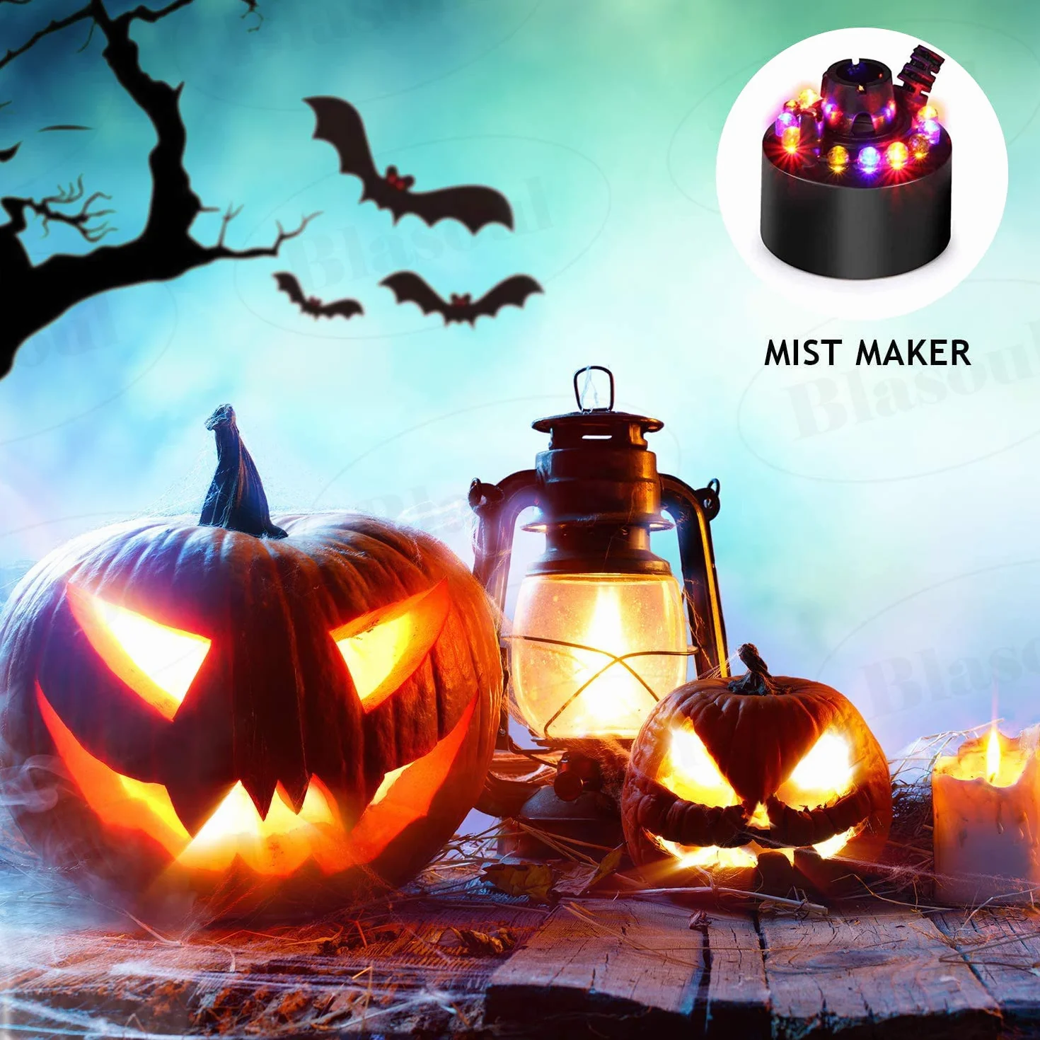 Mini Mist Maker, 12 diod LED Mister Fogger Water Fountain Pond Fog Machine atomizer nawilżacz powietrza, fontanna pokojowa, Mister Foggers, idealna na Halloween, dekoracja bożonarodzeniowa