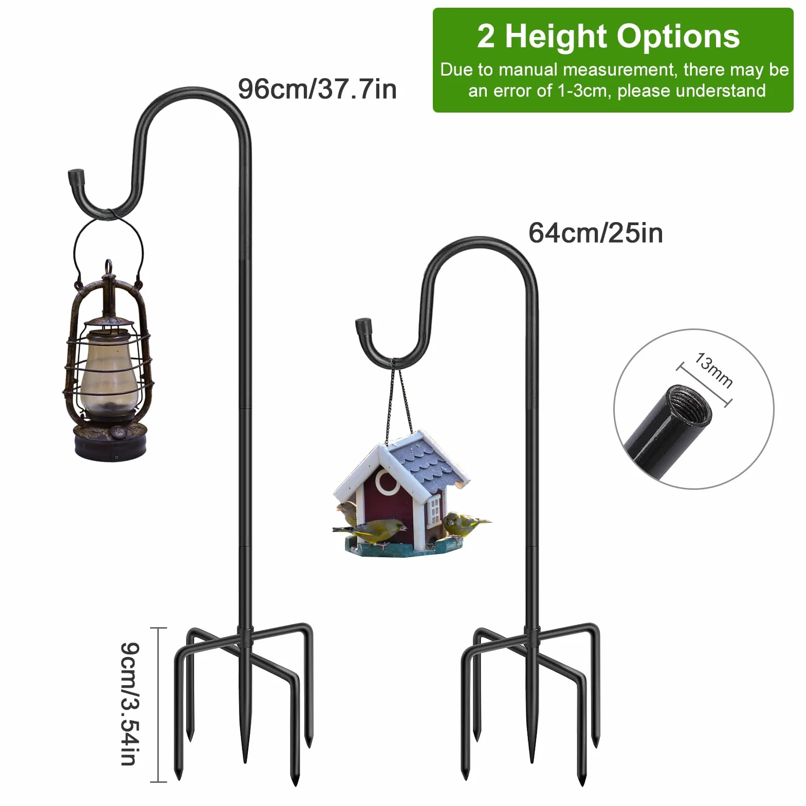Ceboic Haczyki Shepherds Crook, 2 szt., 96 cm, regulowana wysokość, haczyki pasterskie z 5 bolcami, wytrzymały metalowy hak ogrodowy, do lampionów, karmników dla ptaków, słoików, świateł, wesel, koszy