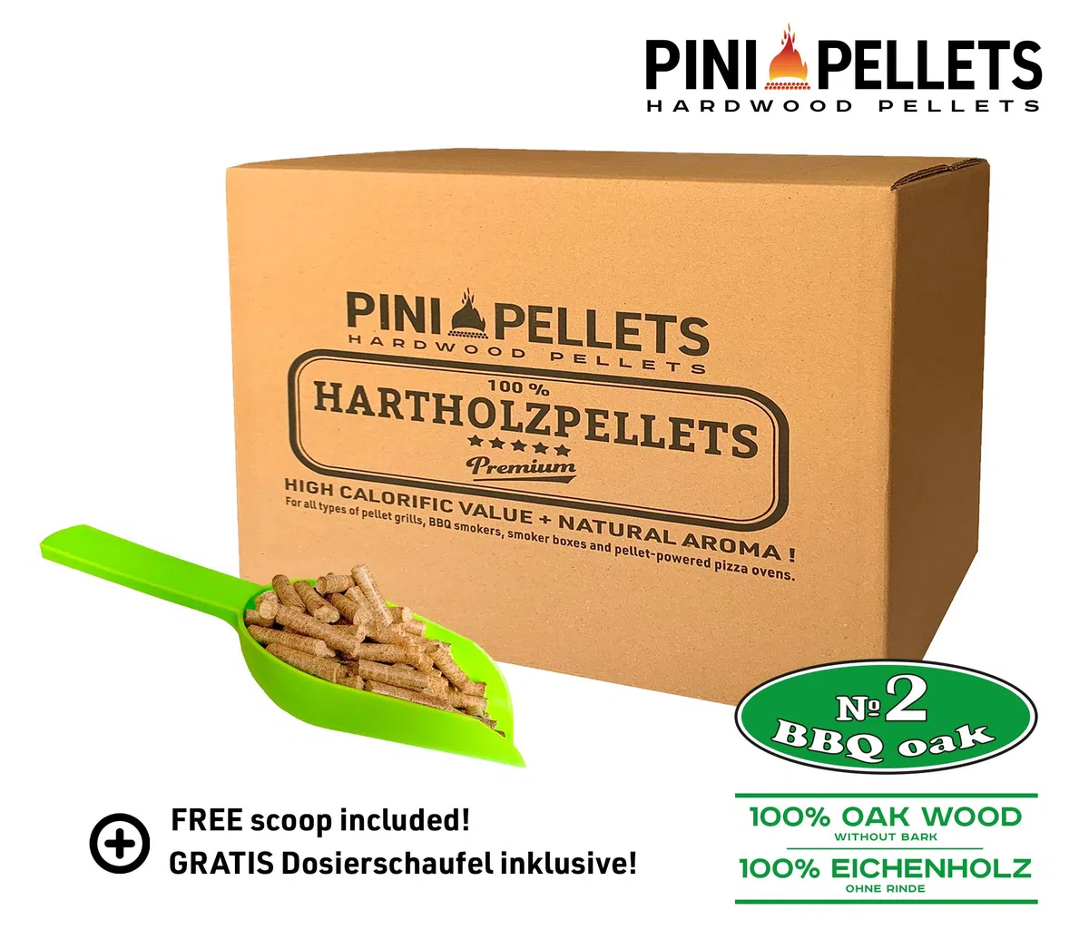 PINI Grillpellets 15 kg – pellet drzewny, 100% dąb, nr 2, do grillowania, wędzenia, również do pieców na pellet