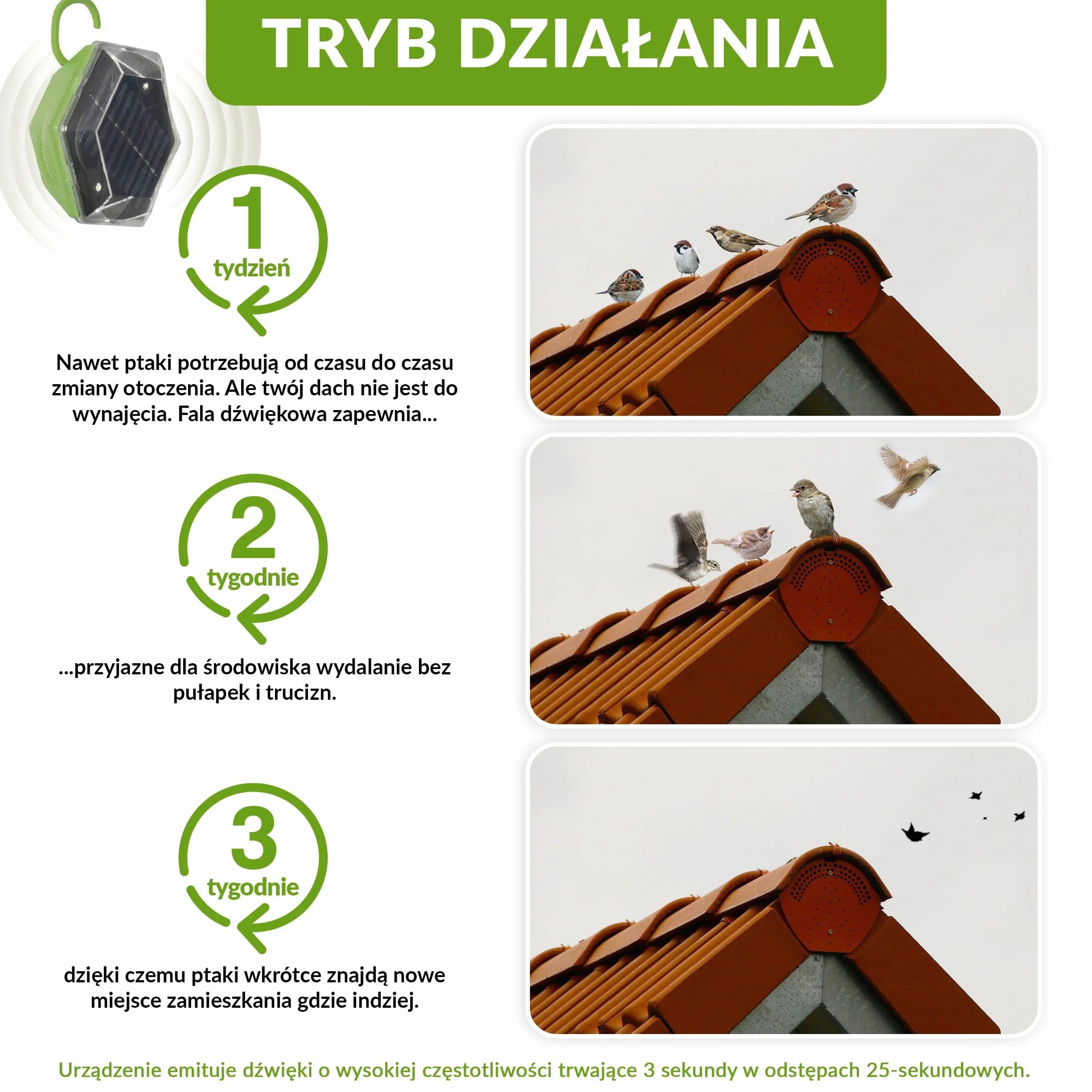 ISOTRONIC Solarowy odstraszacz ptaków Blitz + Ultradźwięki