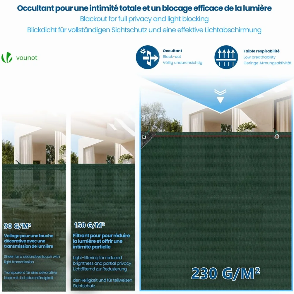VOUNOT Siatka maskująca HDPE 1,5x10m 230g/m² 95% zacienienia odporna na UV zielona