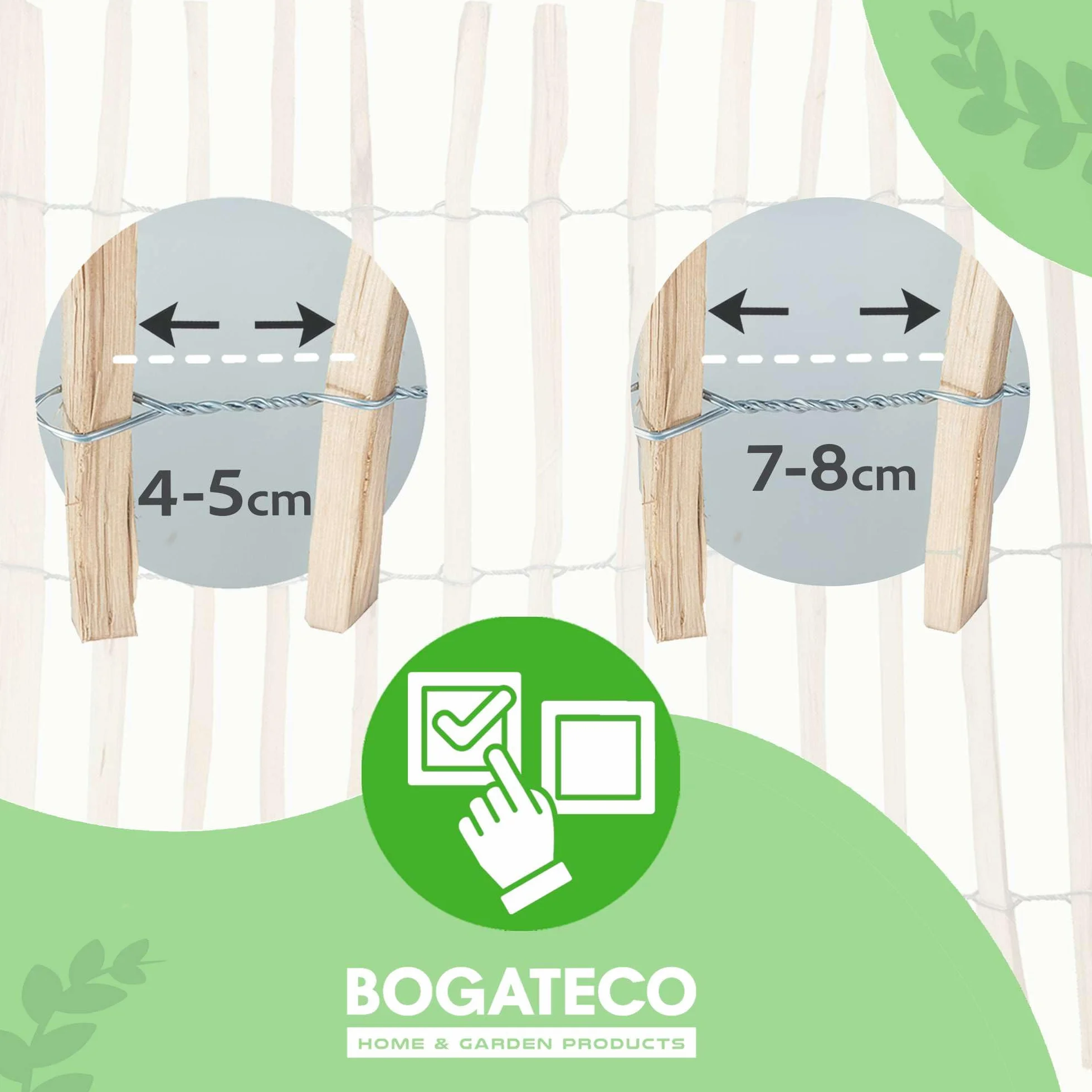 BOGATECO Ogrodzenie sztachetowe z drewna orzechowego laskowego, 80 x 500 cm, ze słupkami 120 cm, odstęp między listwami 7-8 cm, idealnie nadaje się jako ogrodzenie ogrodowe, płot ogrodowy, płot