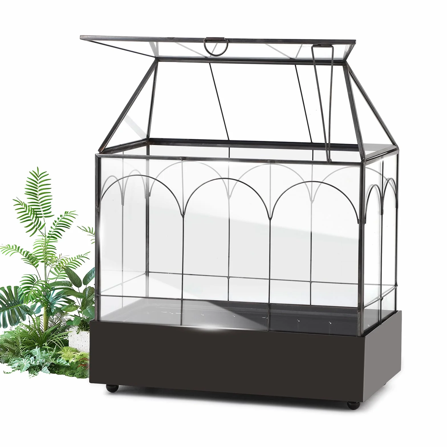 EFUTURETIME Mini szklarnia, parapet okienny, szklany z tacką na ścinki, 24,2 x 14,7 x 29 cm, terrarium dla roślin, mały ogród w butelkach, "zrób to sam" (nie zawiera roślin), dekoracja na sukulenty
