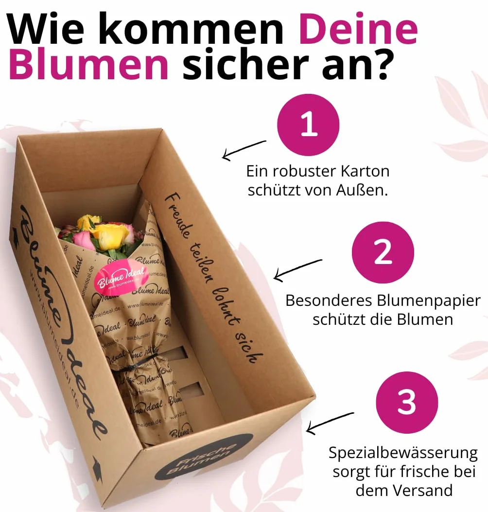 Blume Ideal Bukiet róż, 40 róż w kolorze czerwonym, różowym i pomarańczowym, Ø 40-50 cm, najwyższa jakość, 7-dniowa świeżości, idealny prezent kwiatowy