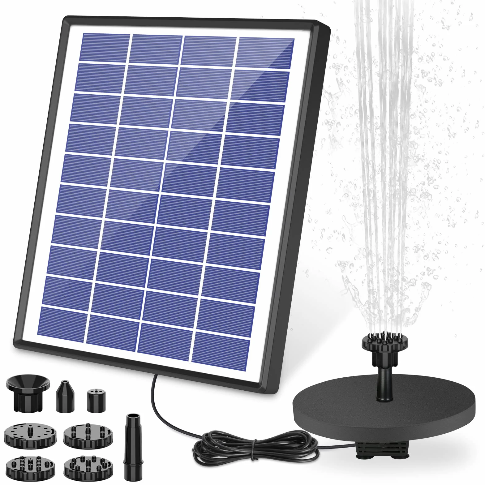 AISITIN Solarna pompa fontannowa 6,5 W z baterią 1500 mAh, pływająca fontanna, 6 dysz, do kąpieli dla ptaków, akwarium, stawu lub dekoracji ogrodu