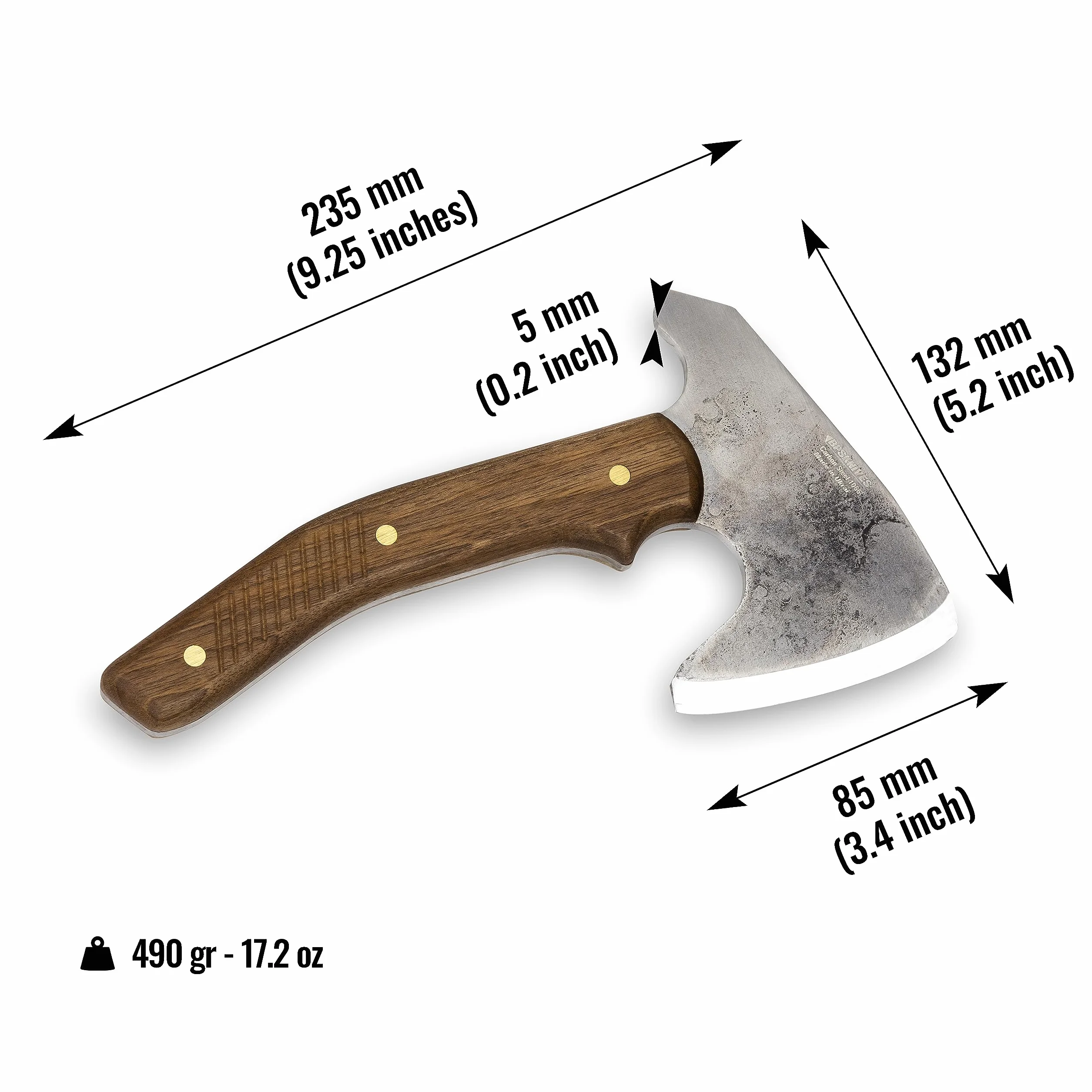 BPS Knives Bushcraft Axe with Leather Sheath - Pełnowymiarowa siekiera kempingowa - Toporek z węglowej stali - Siekiera kempingowa do ścinania drewna i ogrodnictwa.