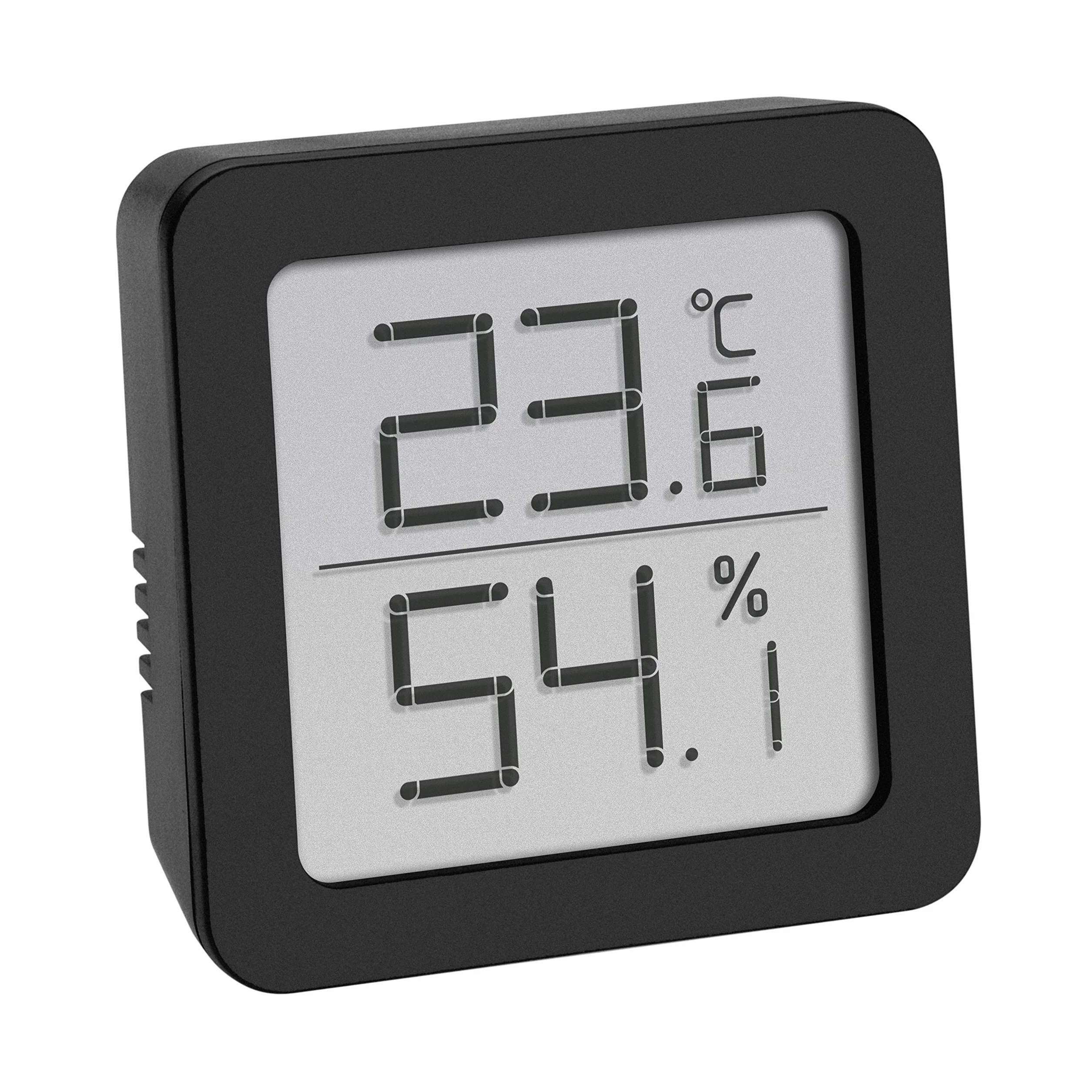 TFA Dostmann cyfrowy termo-higrometr, do kontroli klimatu w pomieszczeniu, mały i poręczny, czarny, dł. 70 x szer. 35 x wys. 110 mm