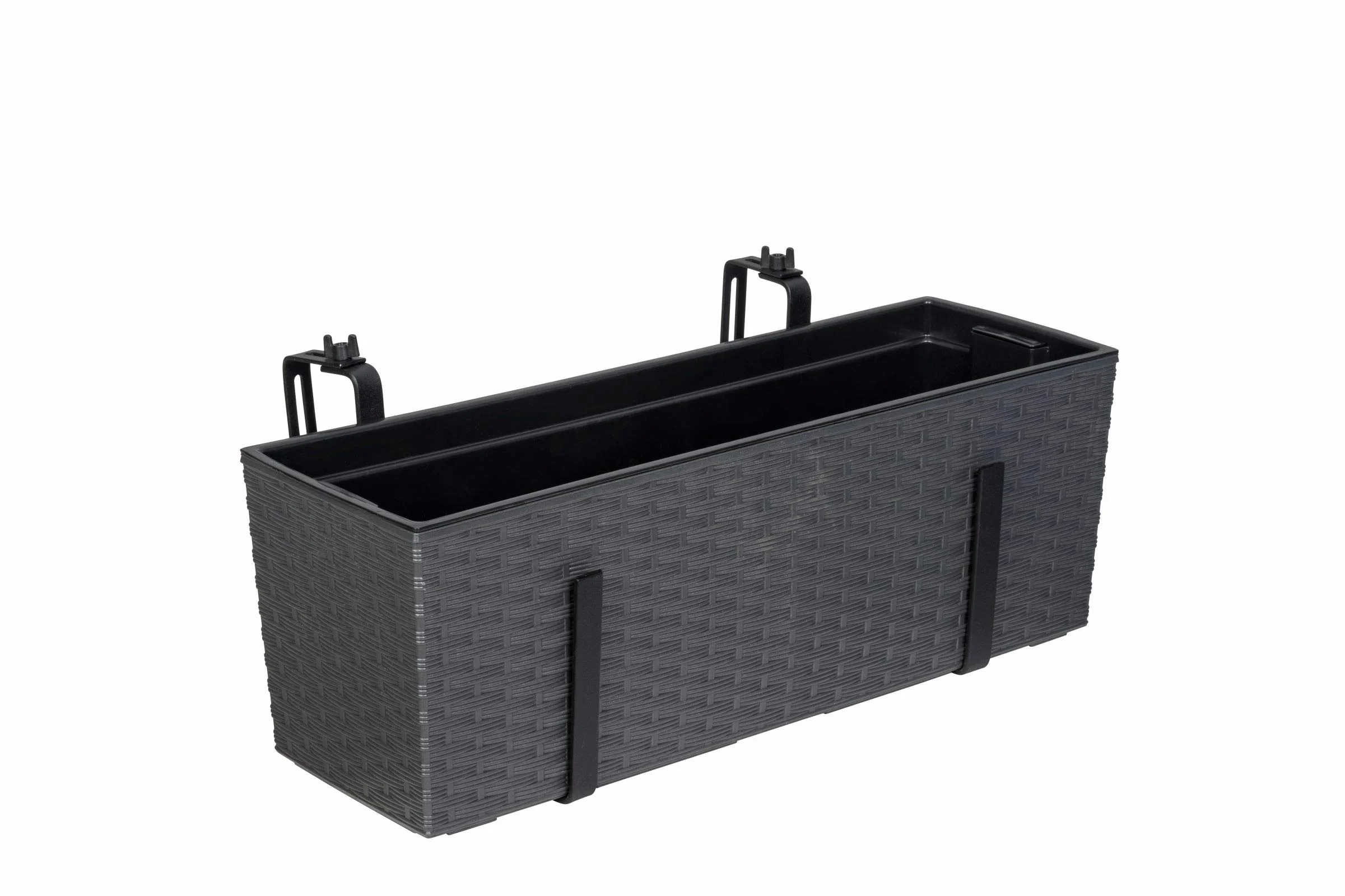 Kreher Skrzynka balkonowa XL ze zbiornikiem na wodę rattanowa antracytowa 56x18,5x19,5 cm