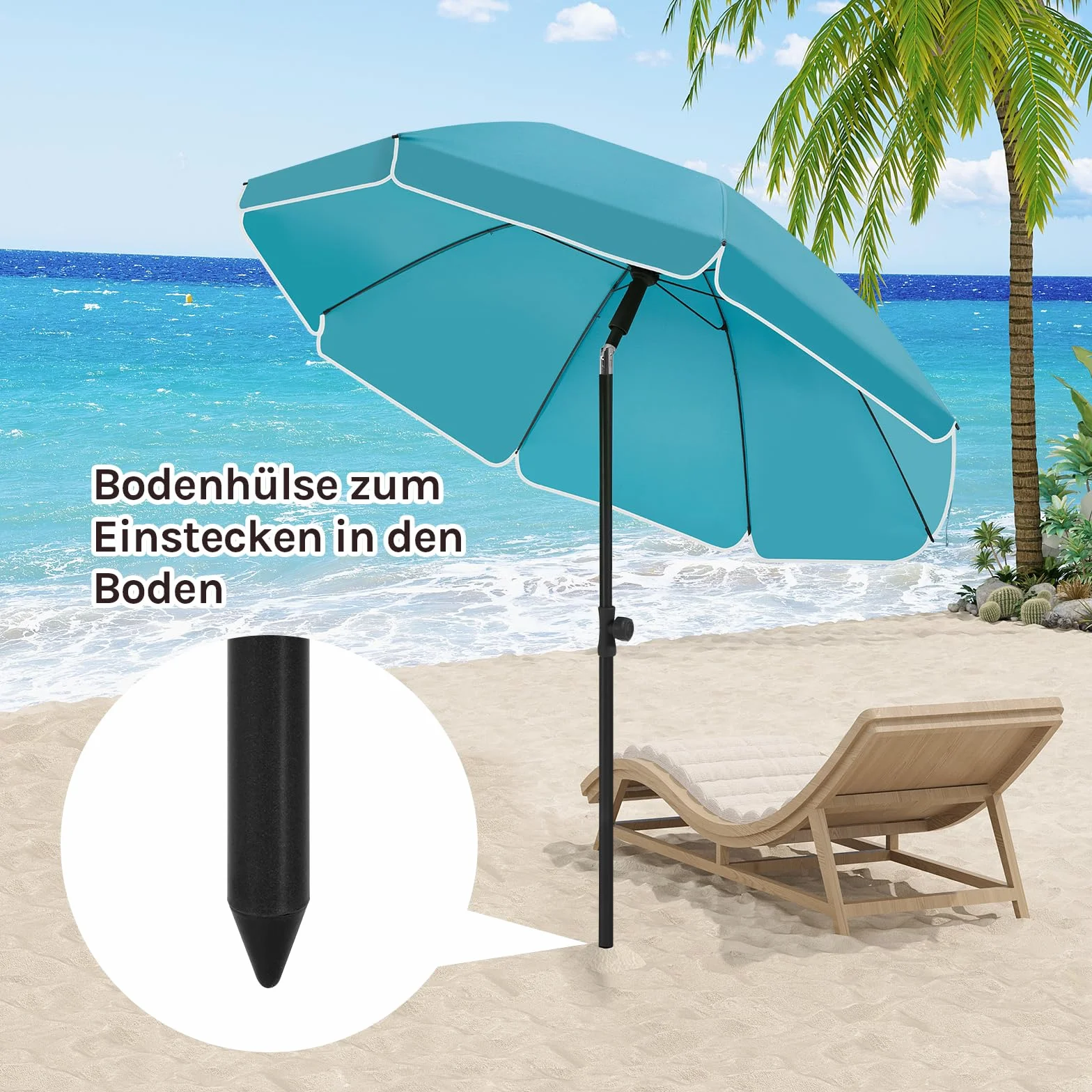 WOLTU Parasol przeciwsłoneczny, na plażę, odporny na działanie promieni UV, wodoszczelny, z regulacją wysokości, możliwość zginania w zakresie 45°, ochrona przed słońcem, na balkon, taras, plażę, do