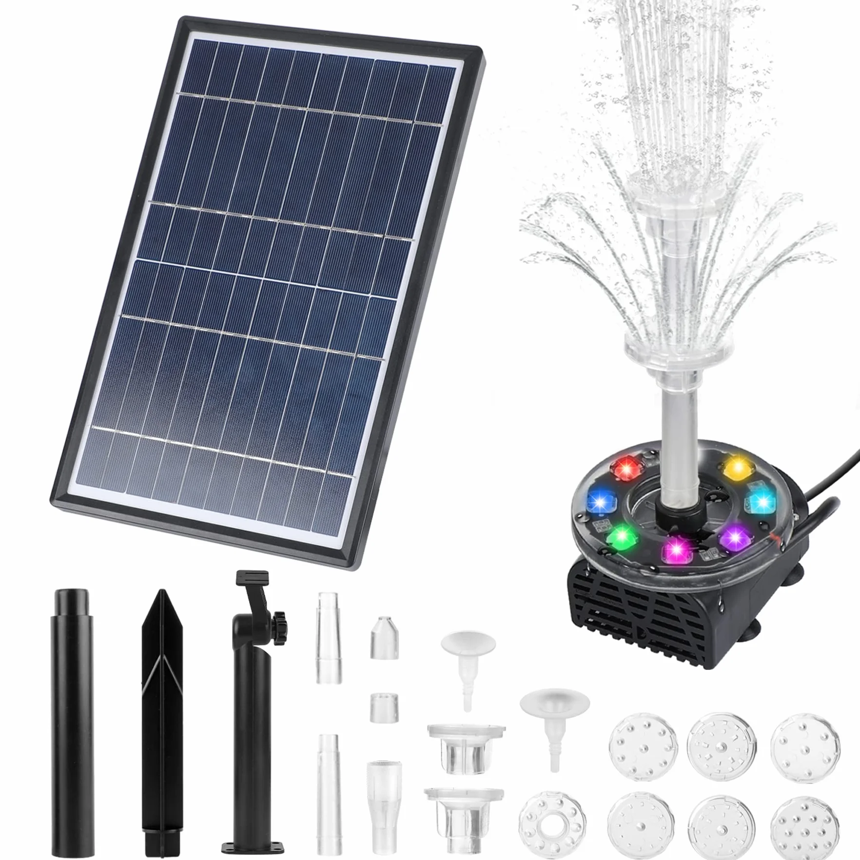Solarna pompa do oczka wodnego, 7 W, fontanna solarna LED, fontanna solarna, pompa do ogrodu, basenu, dekoracja, wysokość strumienia wody 85 cm