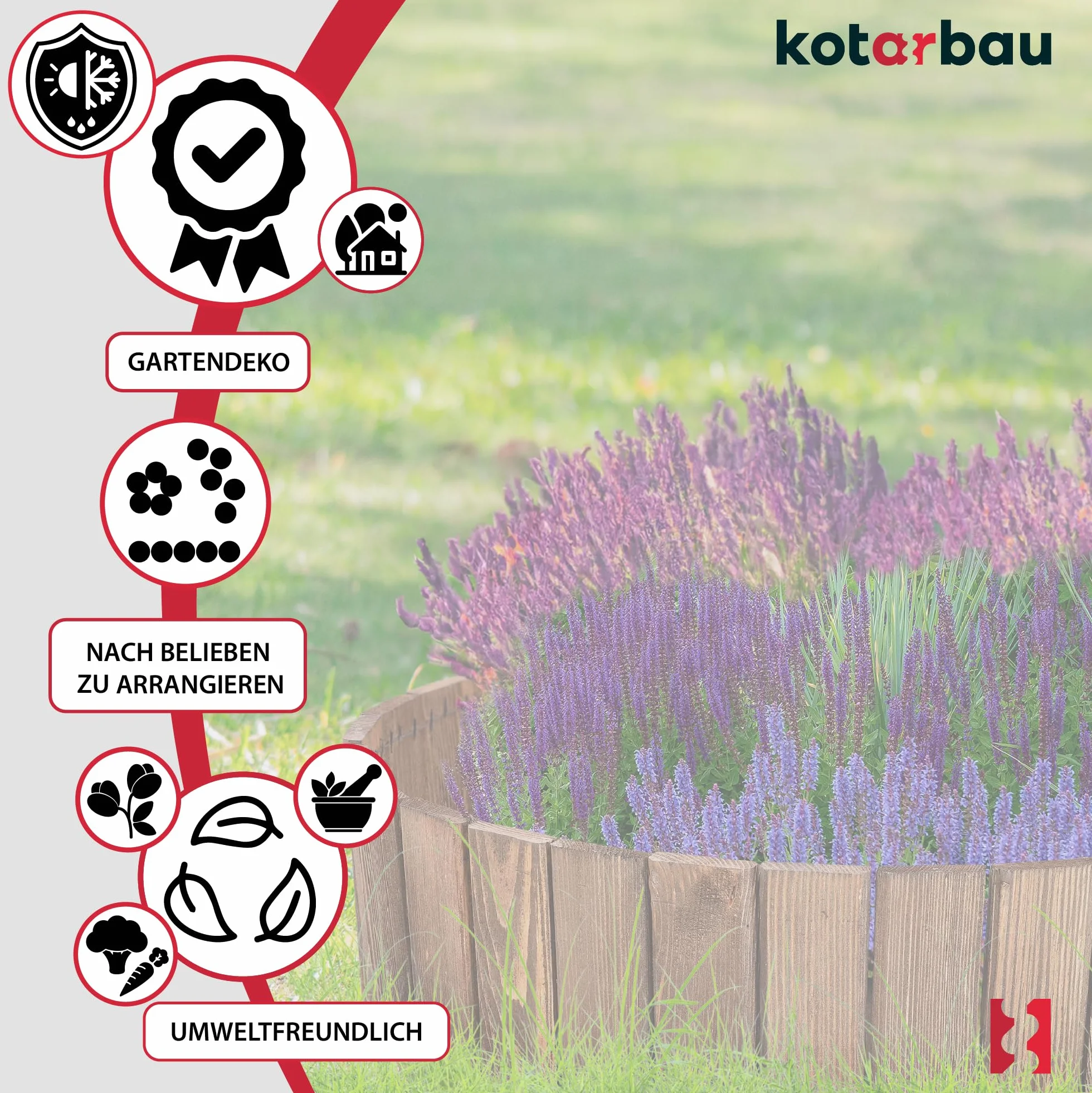KOTARBAU® Płotek Ogrodowy Wbijany - 110 X 10 CM - Obrzeże Trawnika - Płot Drewniany - Palisada - Brązowy
