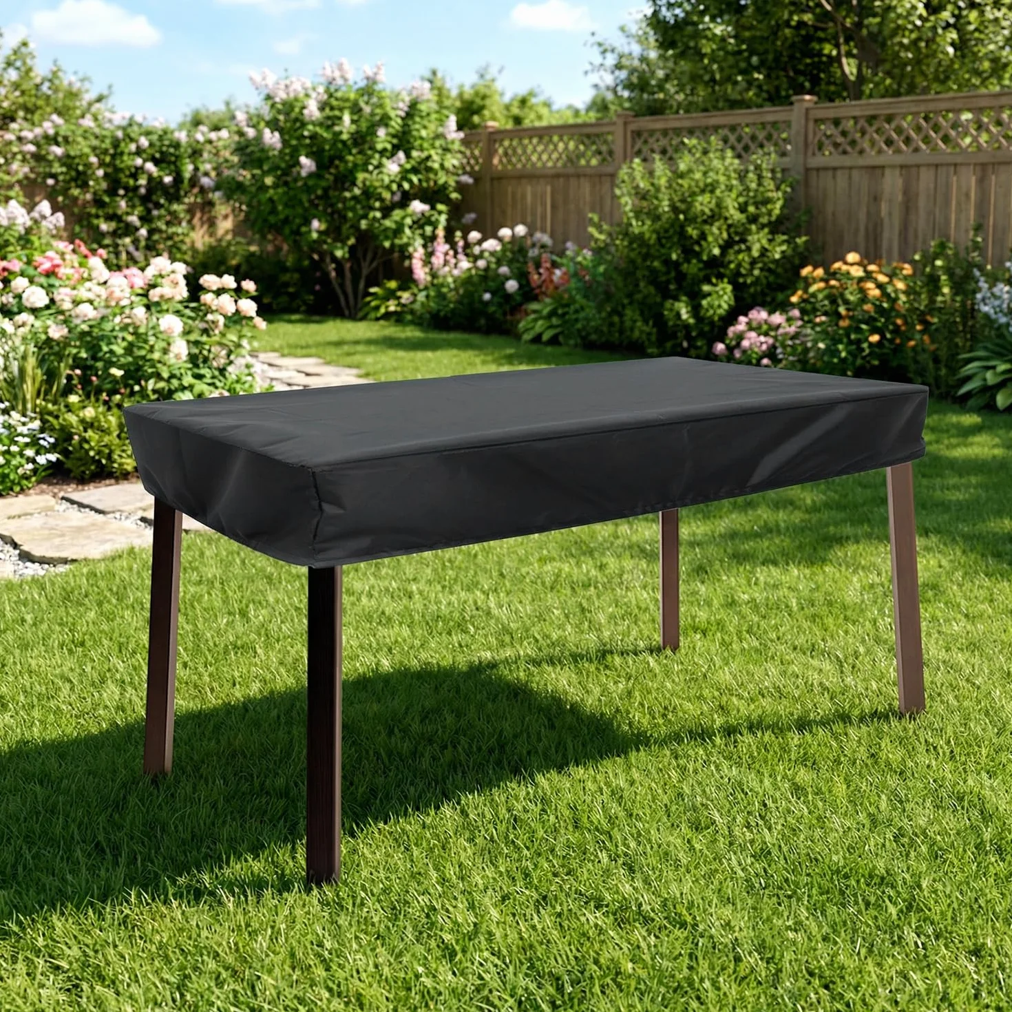 QWORK® Pokrowiec na stół ogrodowy 160 x 90 x 15 cm, Oxford 420D, wodoodporny pokrowiec na stół, na stół tarasowy, stół do jadalni i meble rattanowe