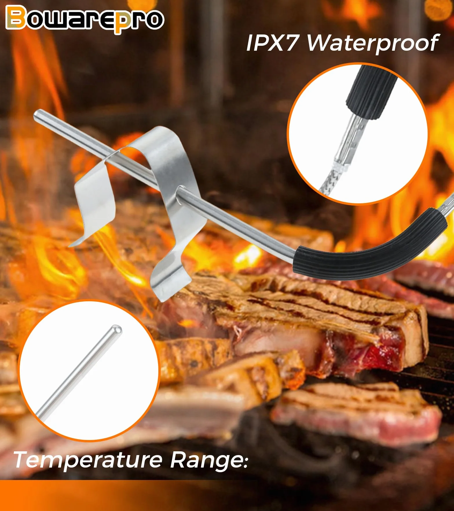 Sonda zapasowa do grilla, kompatybilna z Weber Igrill 2, Igrill Mini Igrill, 3 termometry, sonda do grillowania mięsa, zestaw wymiennych czujników, zakres temperatur od -50°C do 380°C