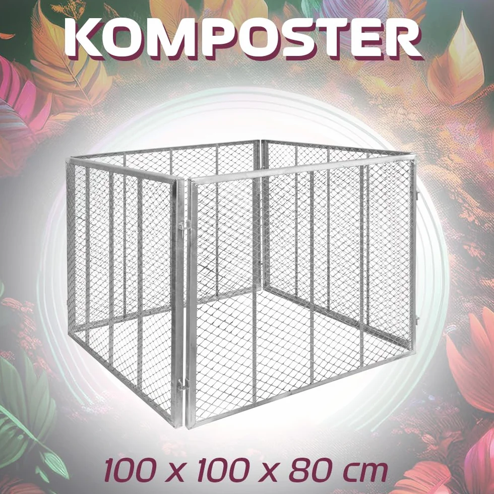 Kompostownik ze stali ocynkowanej, metalowy kompostownik, pojemnik na kompost, kratka kompostowa 100 x 100 x 80 cm, kratka ogrodowa, kompostownik