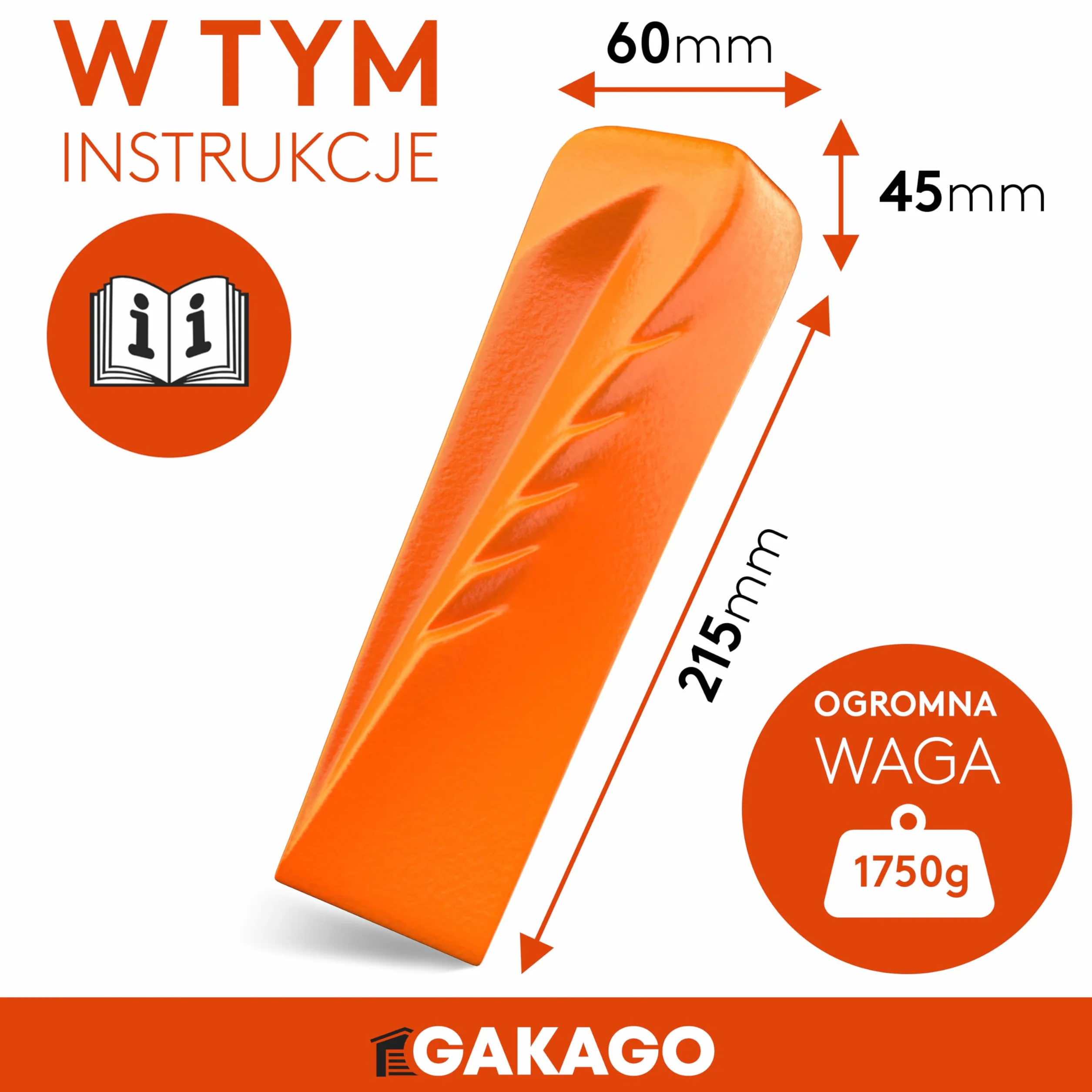 Gakago Klin rozłupujący do drewna - Mocny obrotowy klin rozłupujący z silnym działaniem rozłupującym - Kuty klin rozłupujący wykonany z litej stali w kolorze sygnalizacyjnym