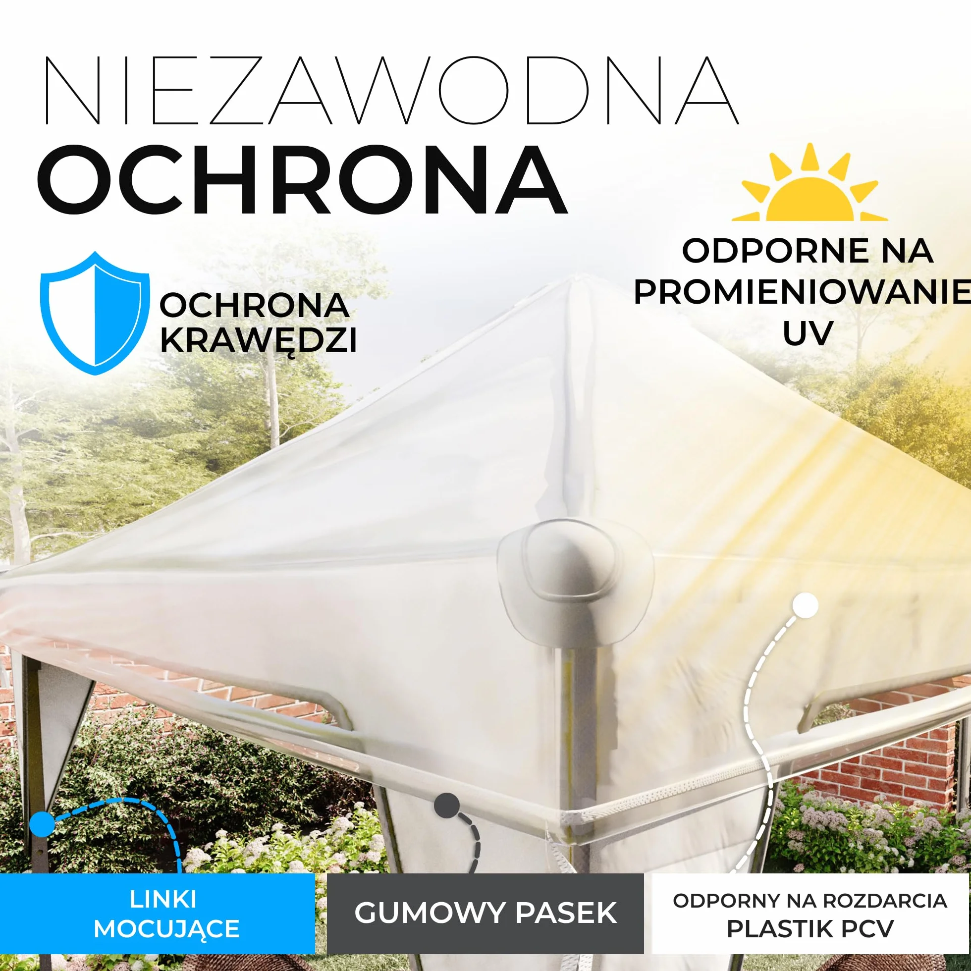 GRAFT pokrowiec na altanę 3x3m | Pokrowiec ochronny | Pokrowiec przeciwdeszczowy | Pokrowiec wymienny na altanę | Wodoodporny przezroczysty | Wodoodporny | przed warunkami atmosferycznymi