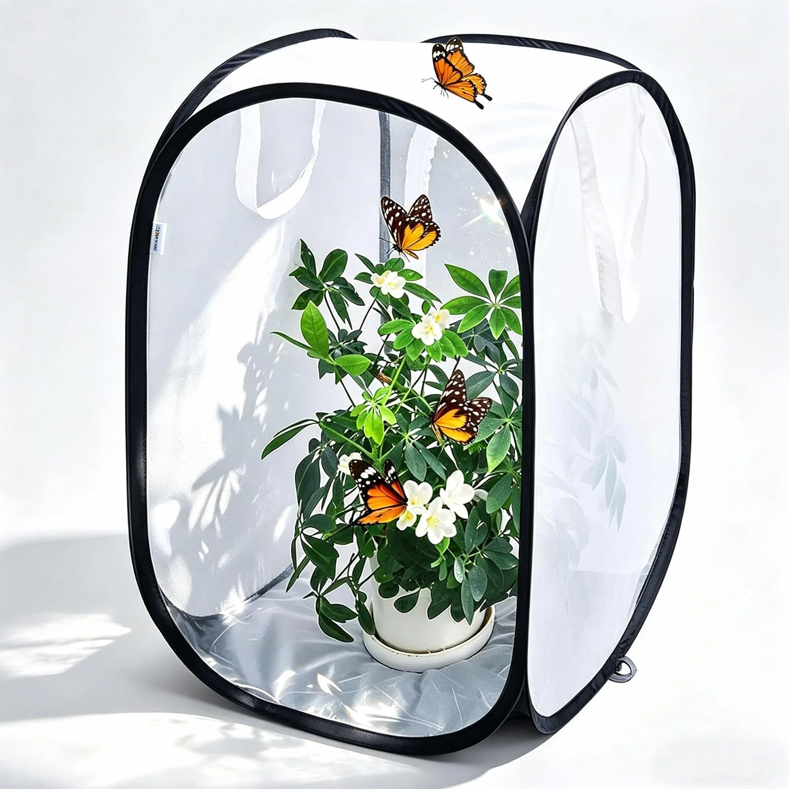 Klatka dla owadów i motyli, składana klatka dla motyli, siatka do terrarium pop-up, dla motyli, hodowli owadów (biało-czarna)