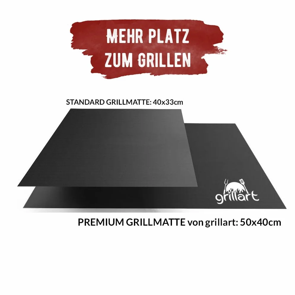 grillart® Zestaw 4 mat do grilla premium BBQ – wysokiej jakości maty do grilla gazowego z powłoką zapobiegającą przywieraniu – nadają się również jako mata do pieczenia – bardzo duże i grube, dlatego
