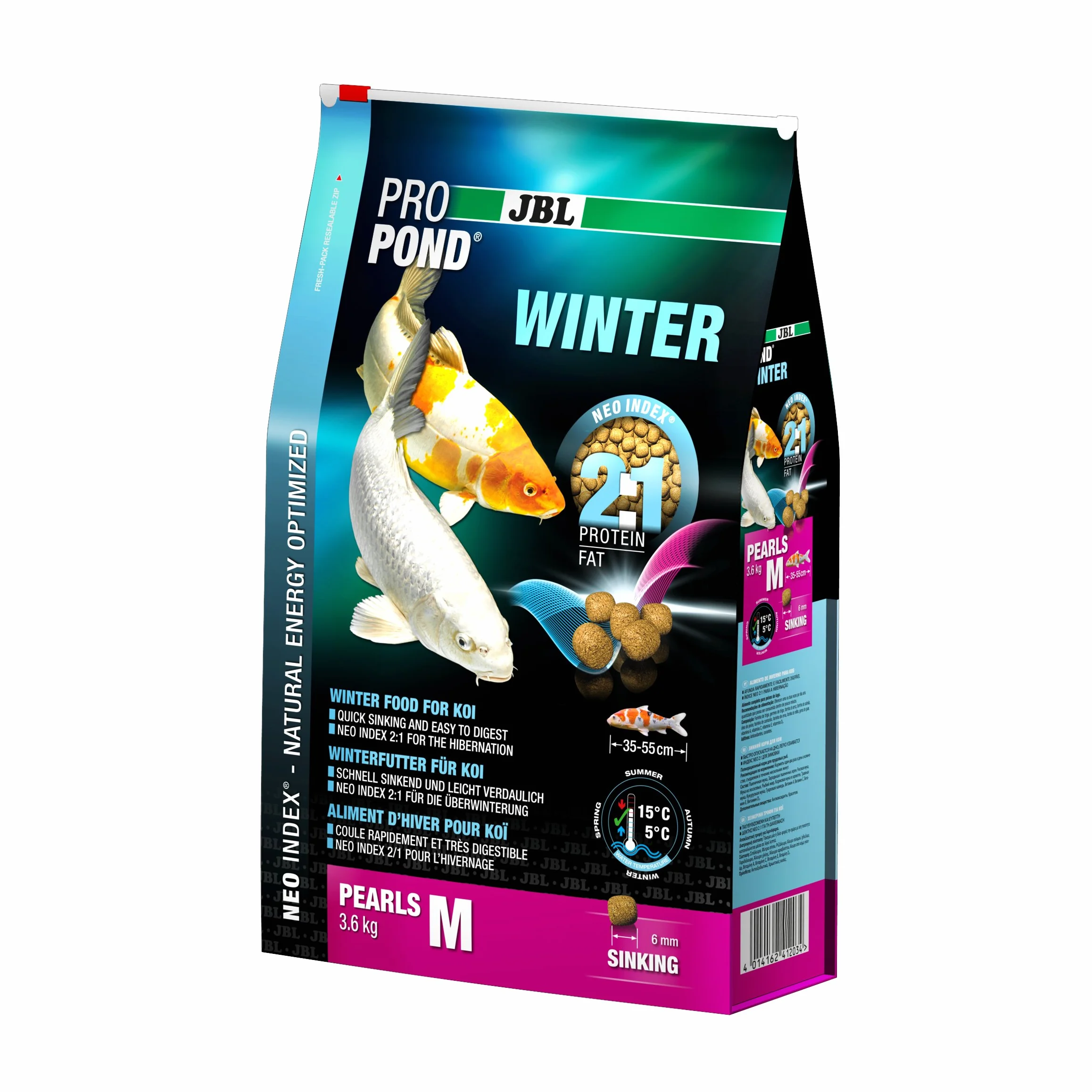 JBL Zimowa żywność dla Koi, zatapialne granulki spożywcze, sezonowa żywność, ProPond Winter, Rozmiar: M, 3,6 kg