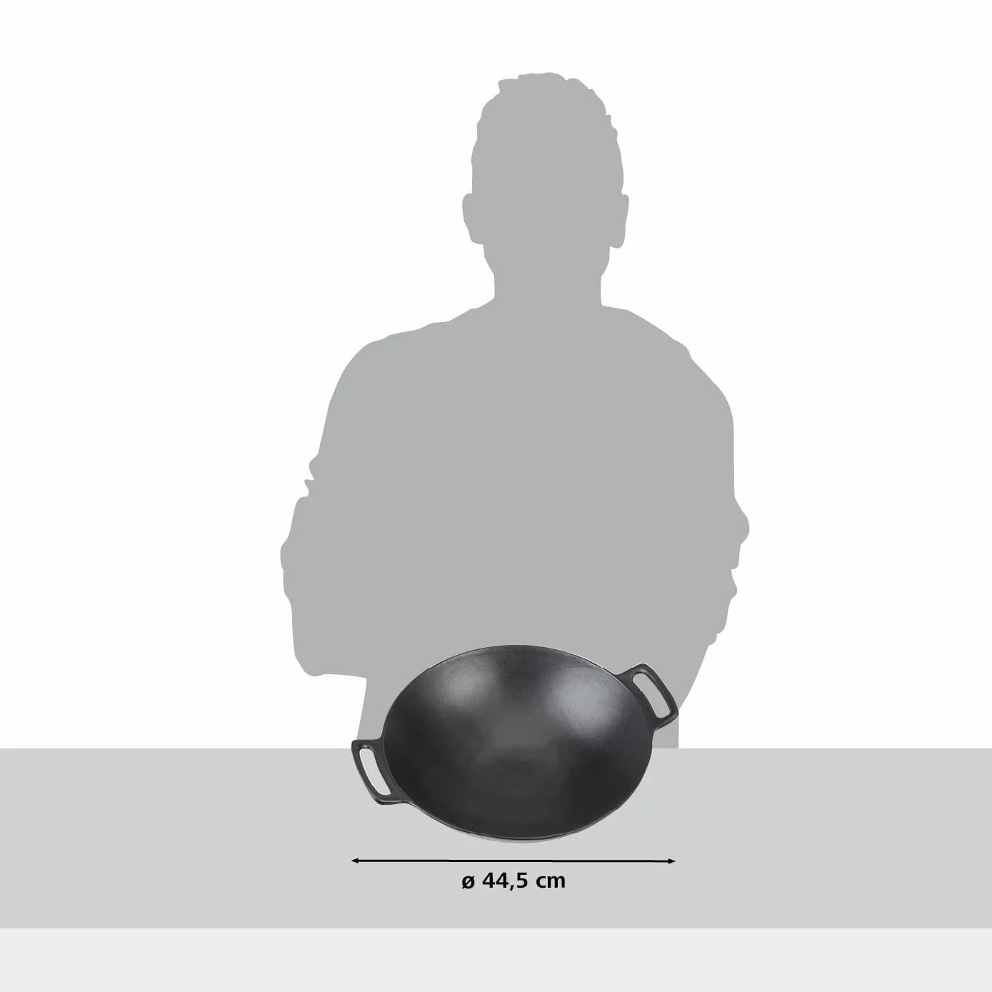 LANDMANN Grillwok | Wysokiej jakości wok z emaliowanego żeliwa (Ø 36 cm) | optymalna dystrybucja ciepła i magazynowanie ciepła | ze spłaszczonym dnem pasuje do rusztów | 38 x 46 x 13,5 cm [czarny]
