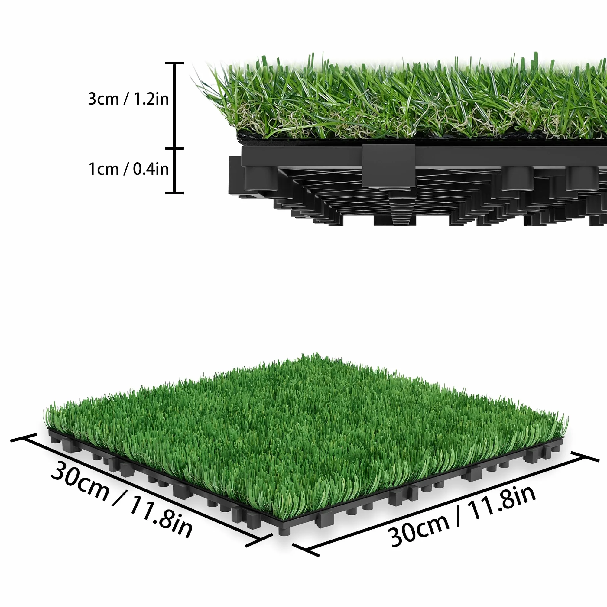 Froadp Sztuczna trawa płytki 30x30 cm 11 sztuk PE grubość 4 cm na taras balkon