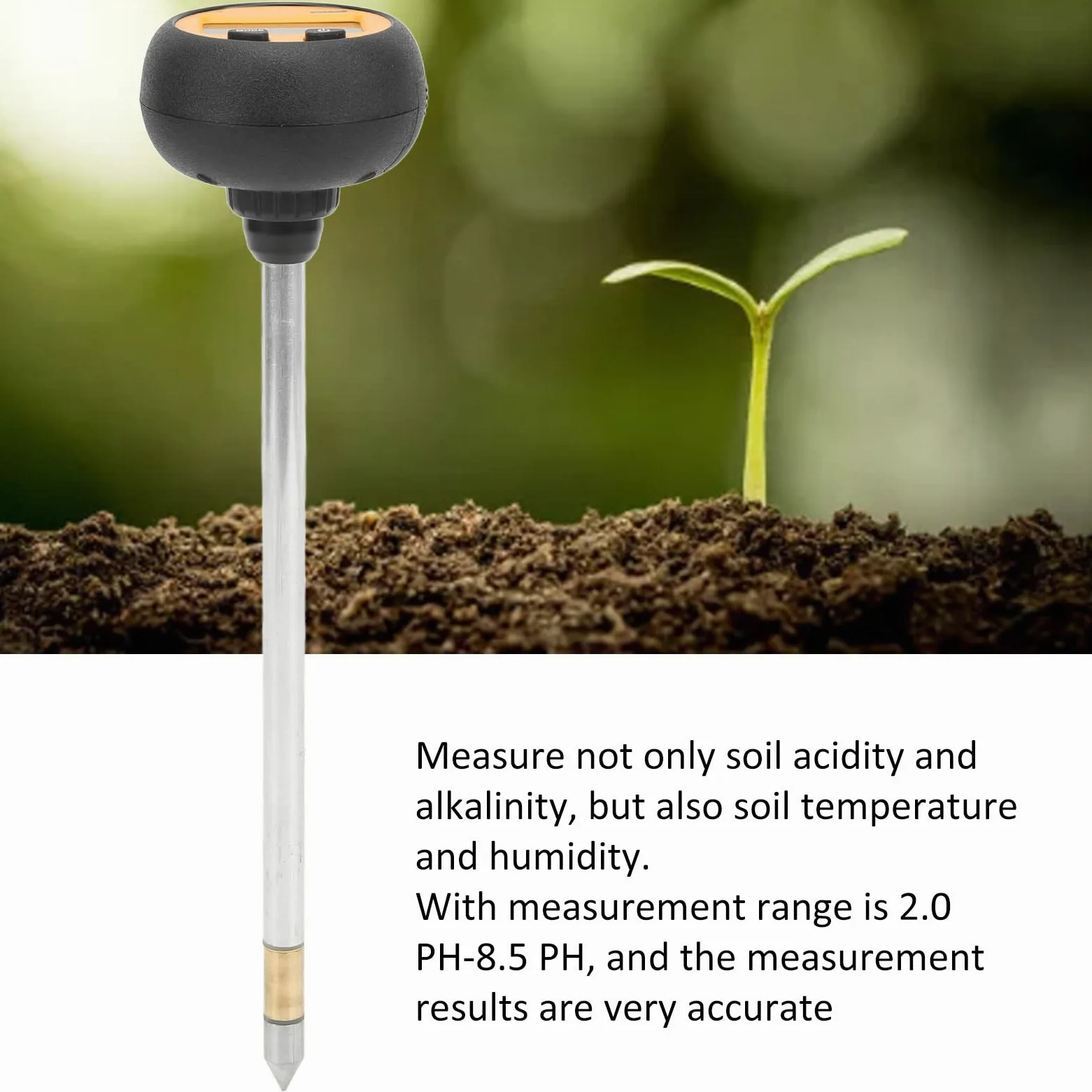Cyfrowy Miernik pH Gleby 3 w 1, Zakres 2.0-8.5 pH, Tester Wilgotności i Temperatury, Dokładność ±0.2 pH, do Szklarni, Sadów, Rolnictwa