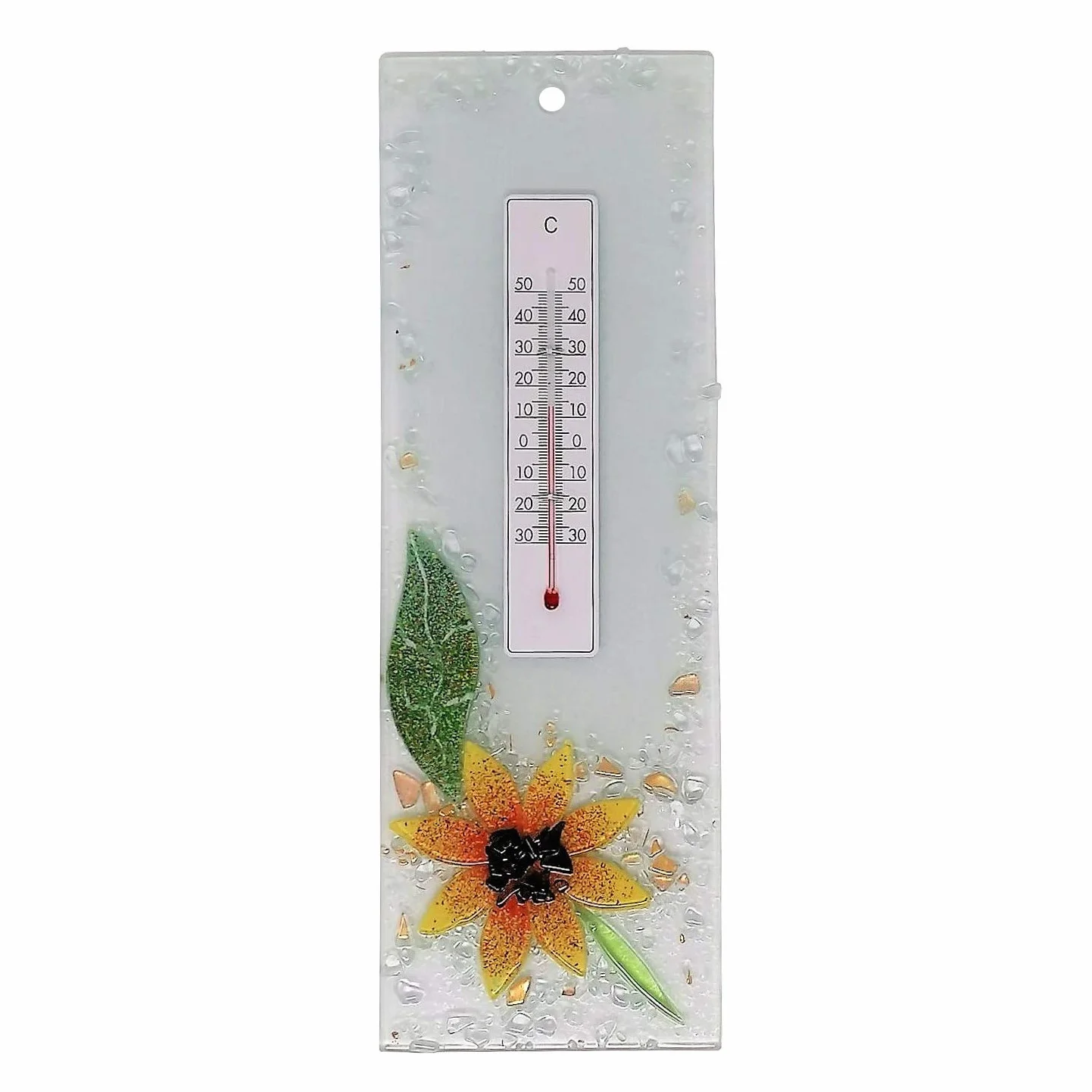 SOSPIRI VENEZIA Termometr analogowy zewnętrzny -30-50°C szkło murano złoty 10x30 cm słonecznik